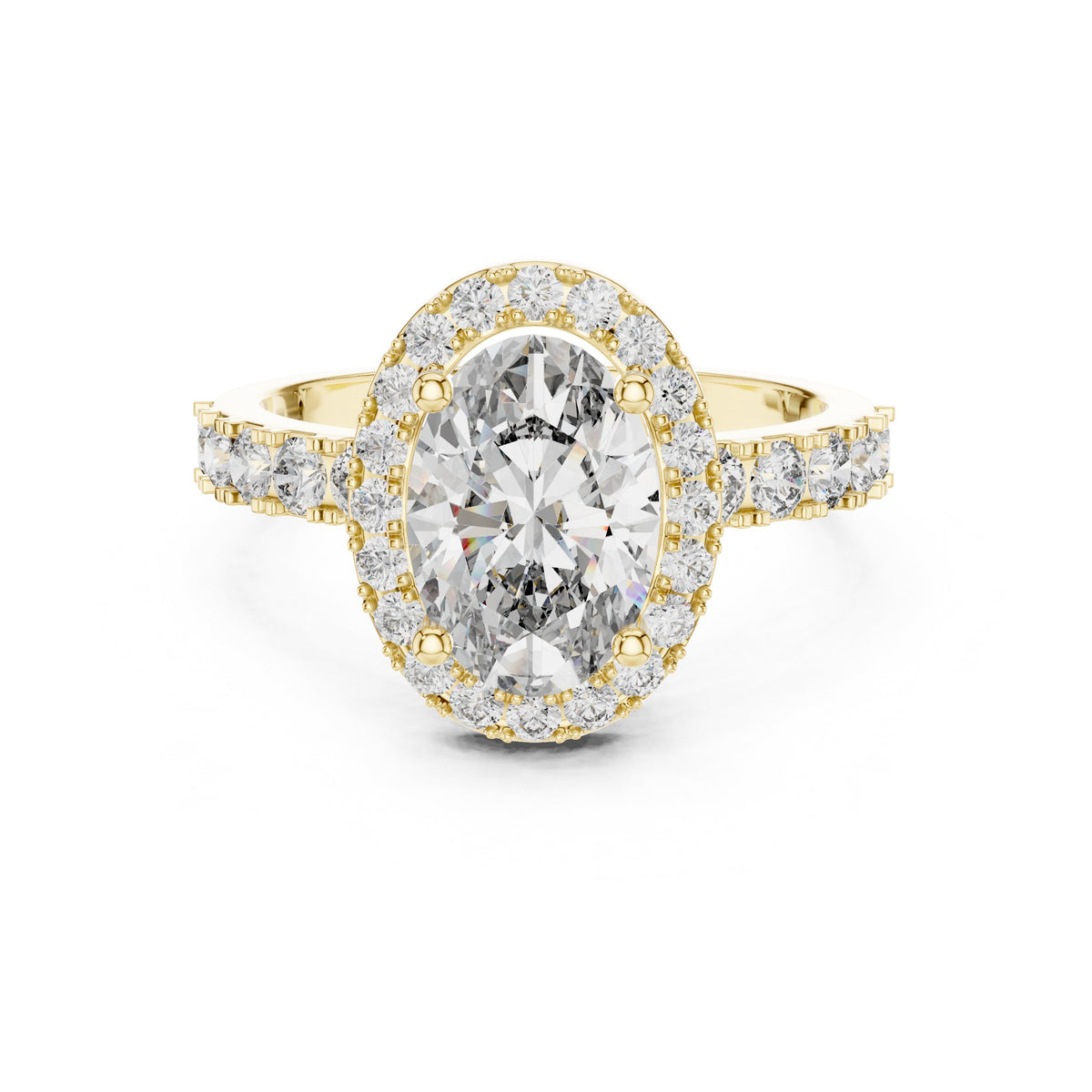 Oval Diamond Halo Engagement Ring with Double Row Pavé Band