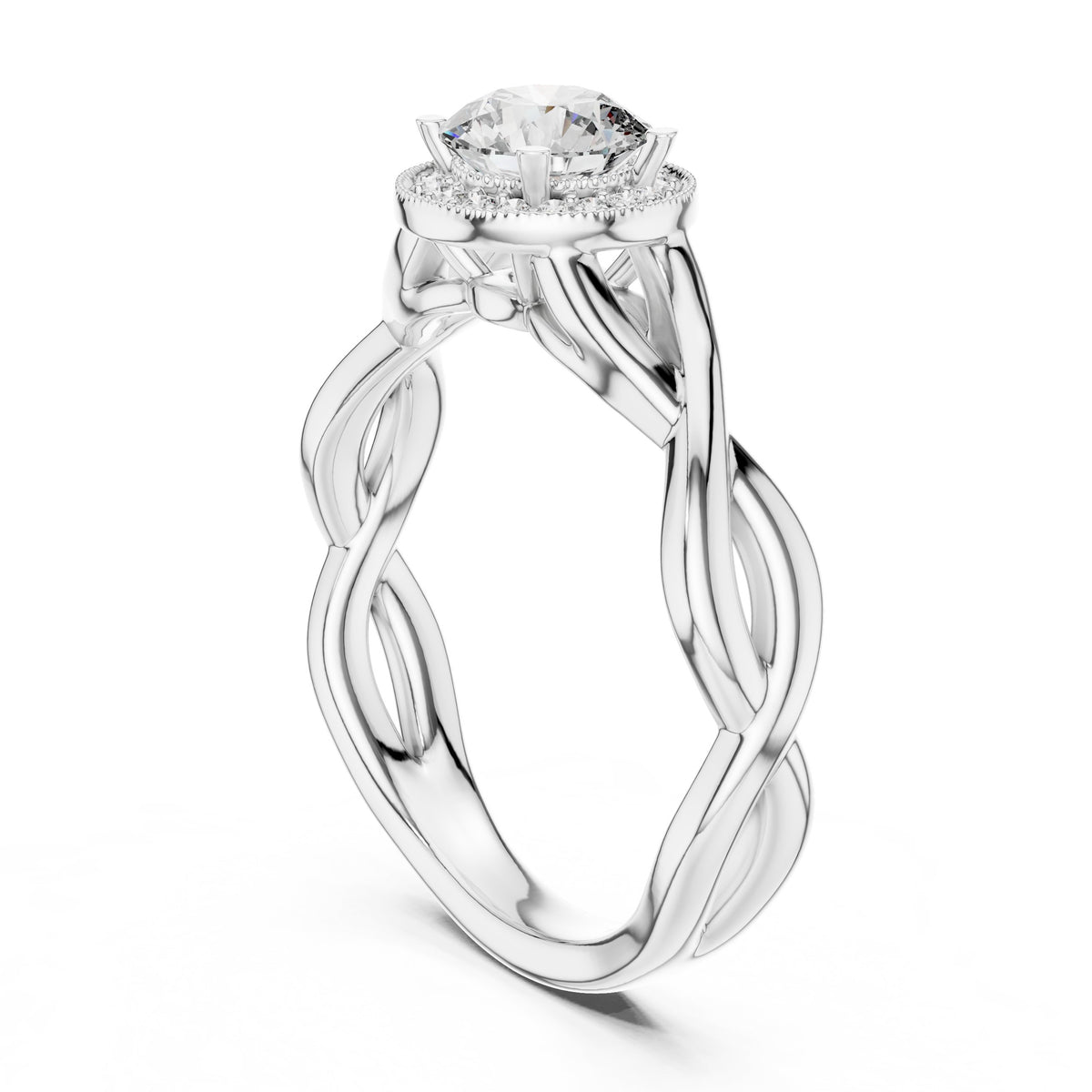 Round Diamond Halo Engagement Ring with Tapered Band