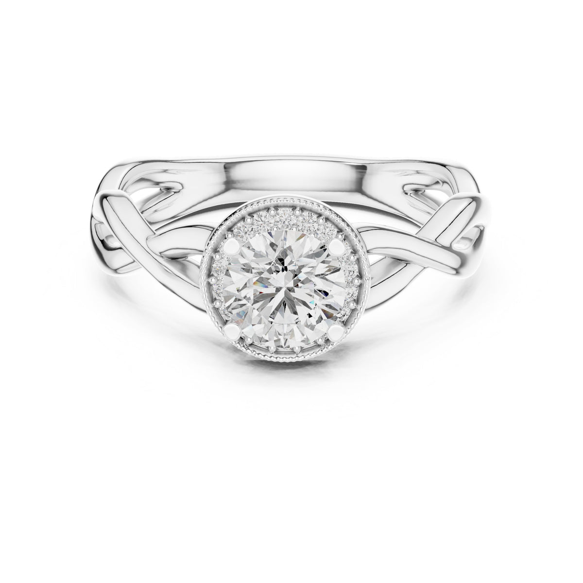 Round Diamond Halo Engagement Ring with Tapered Band
