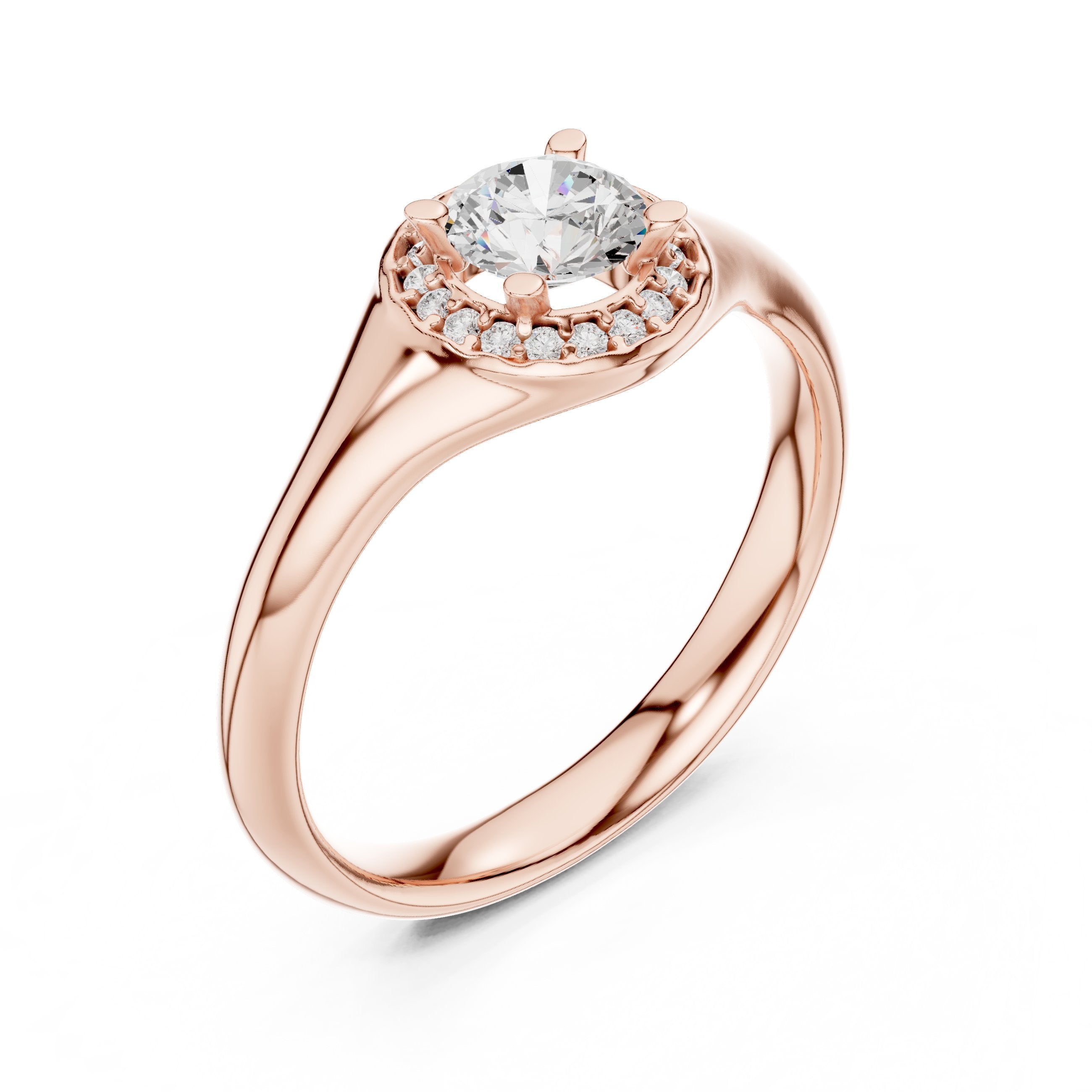 خاتم خطوبة ألماس مستدير بهالة وتصميم سيغنت in Rose Gold - VYKA Diamonds