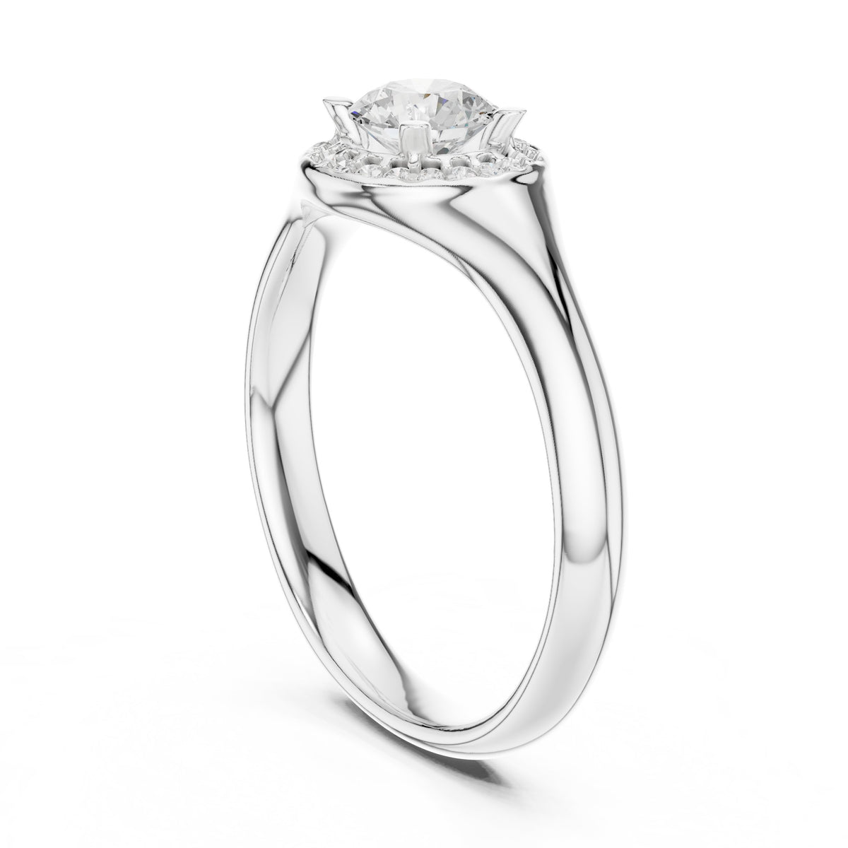 Round Diamond Halo Signet Engagement Ring