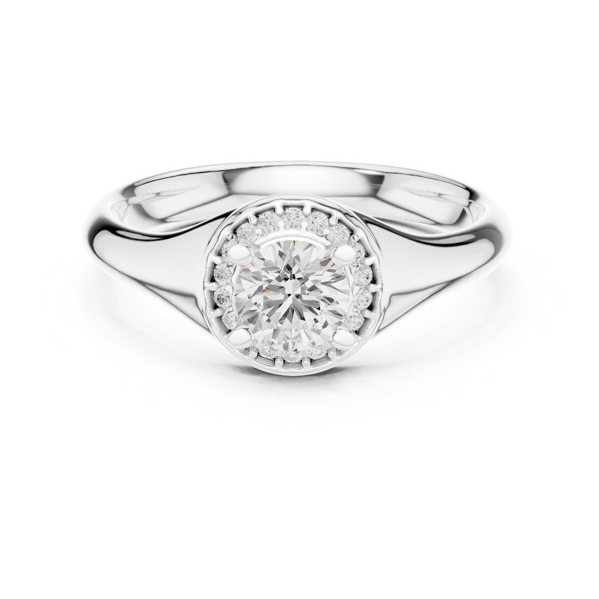 Round Diamond Halo Signet Engagement Ring
