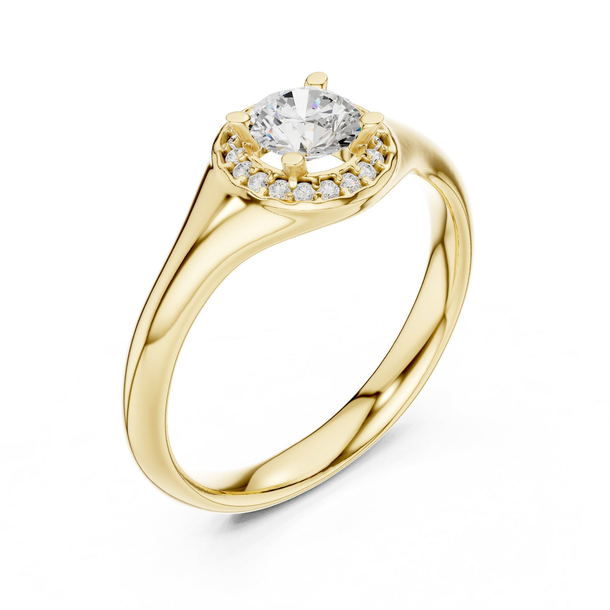 Round Diamond Halo Signet Engagement Ring