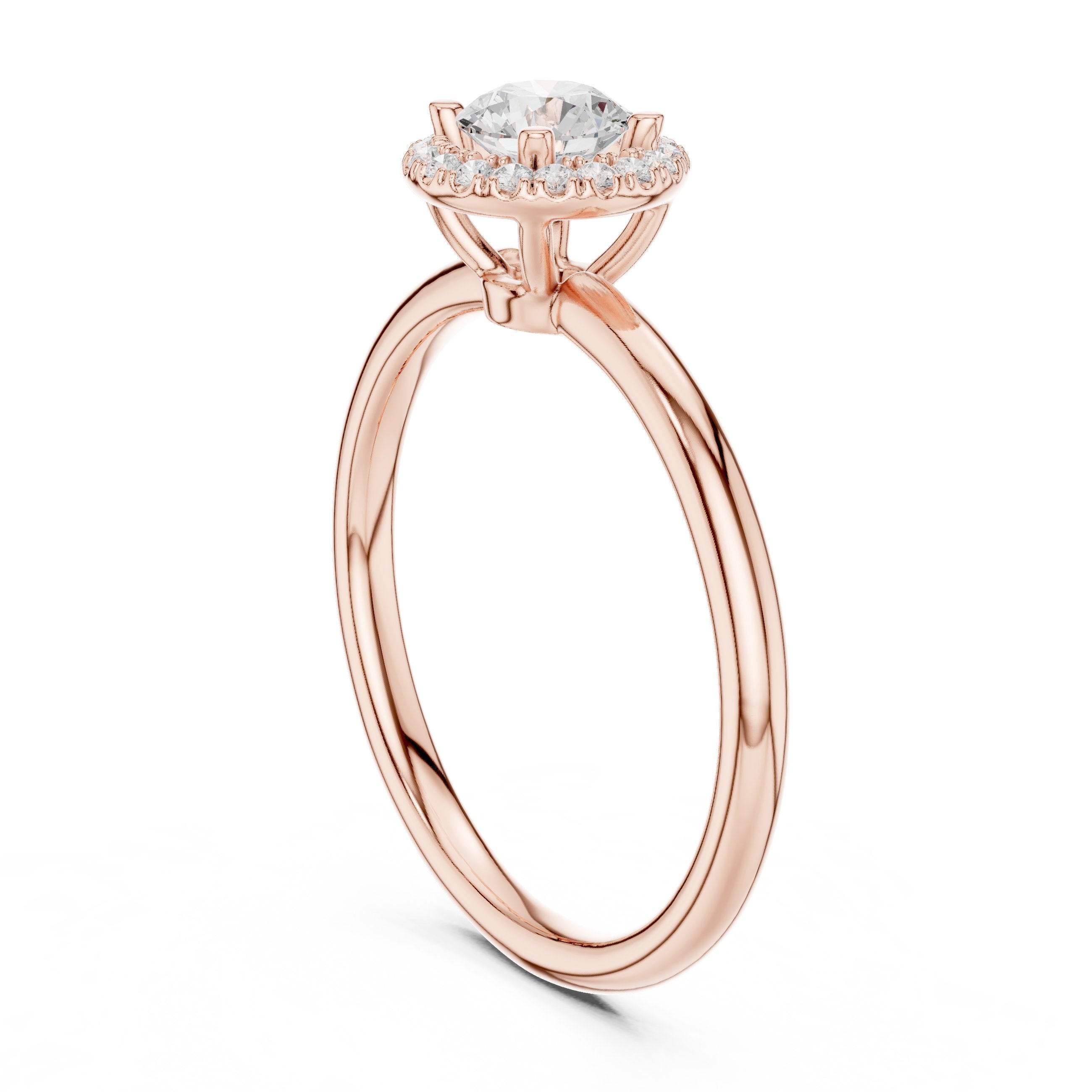 Round Diamond Petite Halo Solitaire Engagement Ring in Rose Gold - VYKA Diamonds