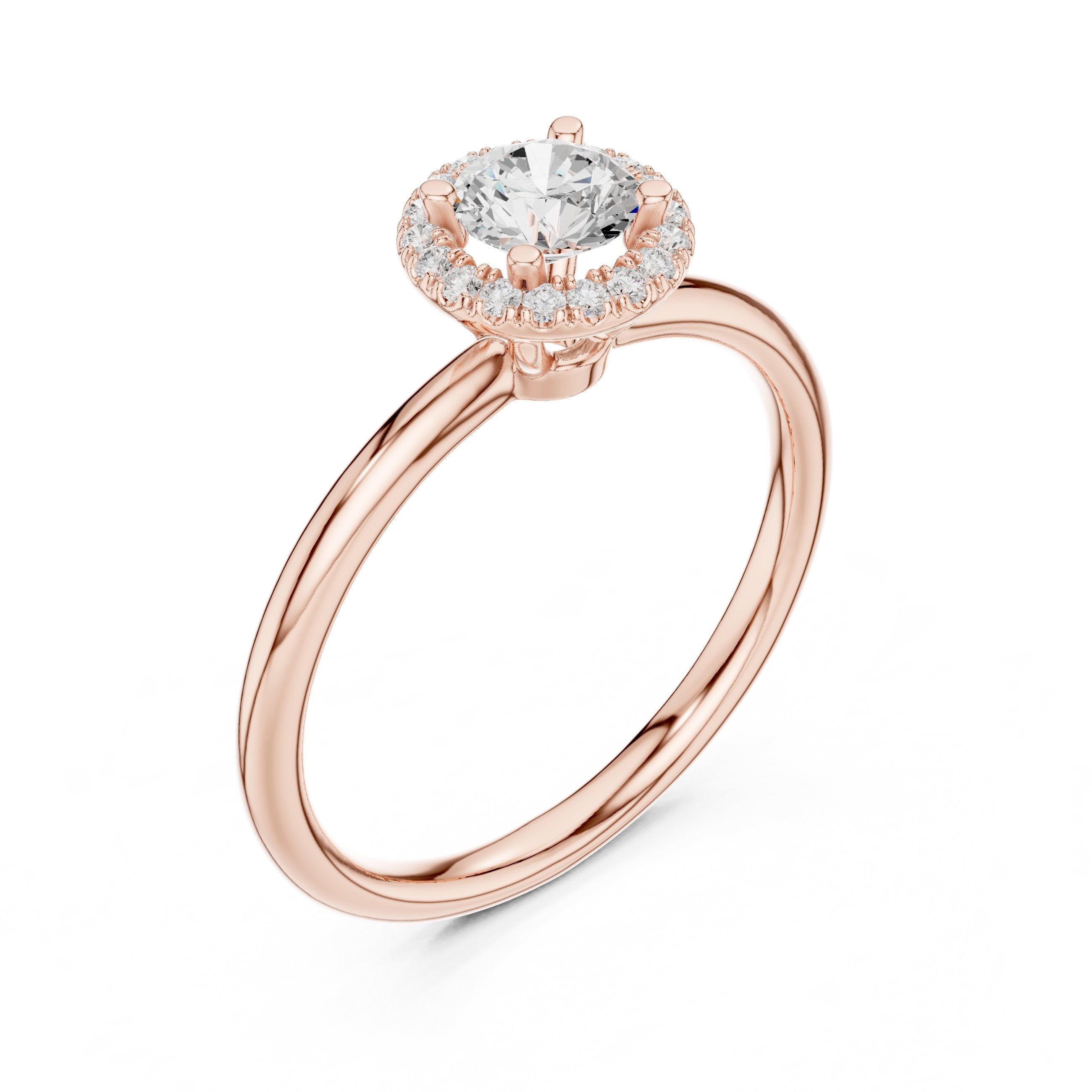 Round Diamond Petite Halo Solitaire Engagement Ring in Rose Gold - VYKA Diamonds
