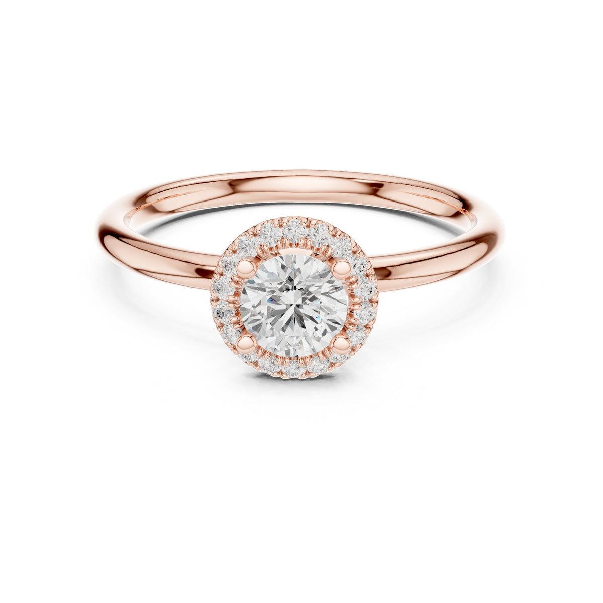 Round Diamond Petite Halo Solitaire Engagement Ring