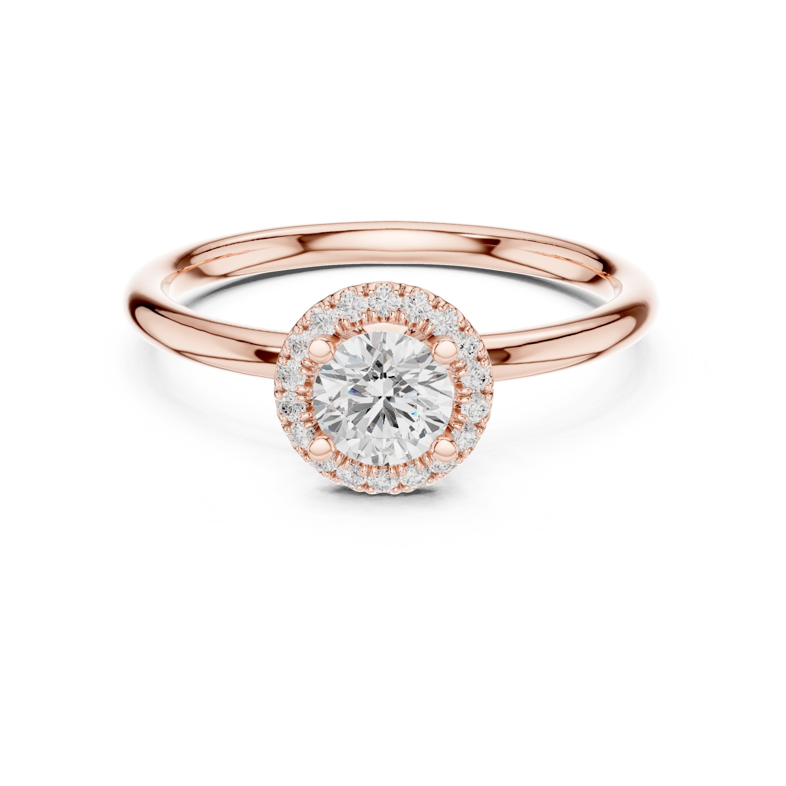 Round Diamond Petite Halo Solitaire Engagement Ring in Rose Gold - VYKA Diamonds