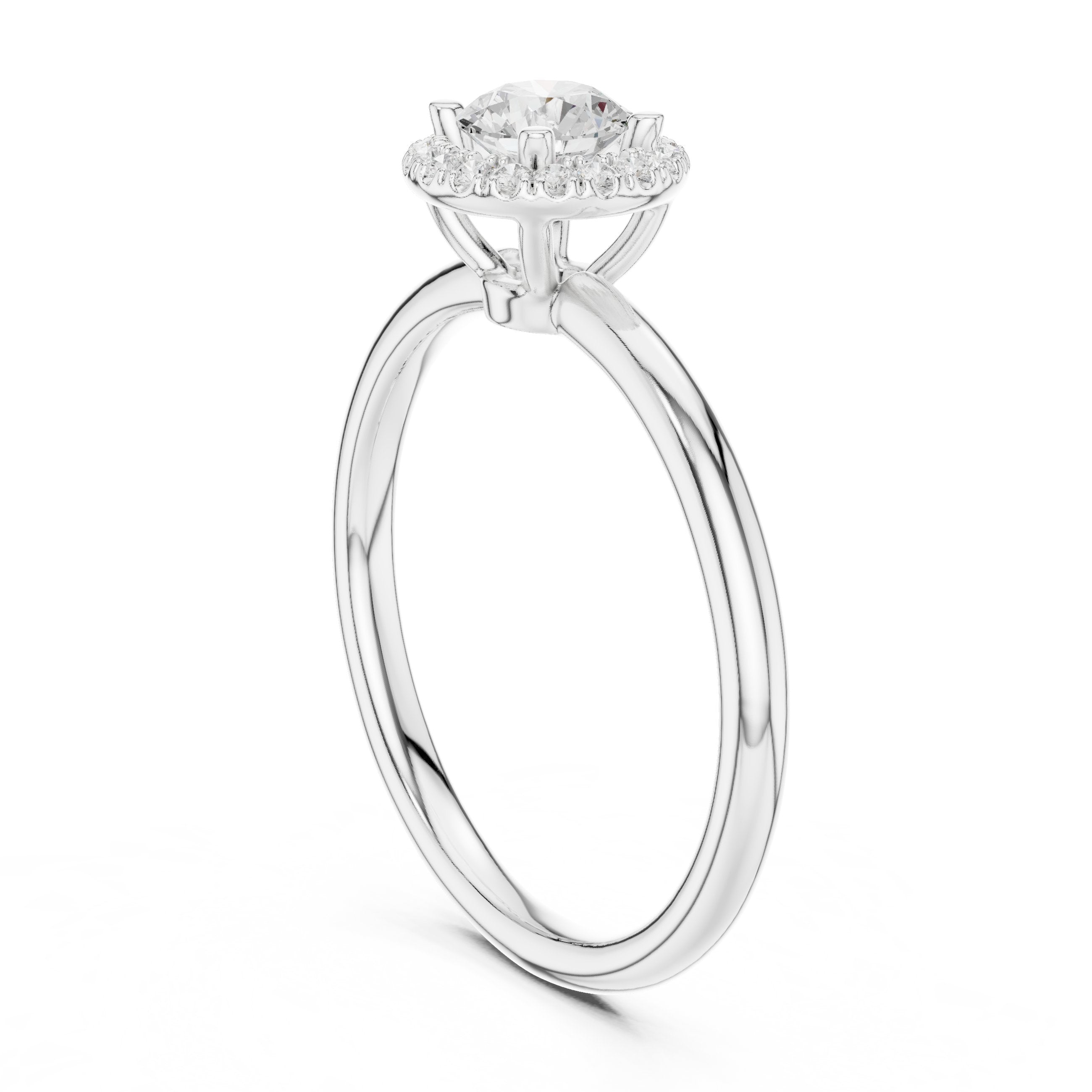 Round Diamond Petite Halo Solitaire Engagement Ring in White Gold - VYKA Diamonds