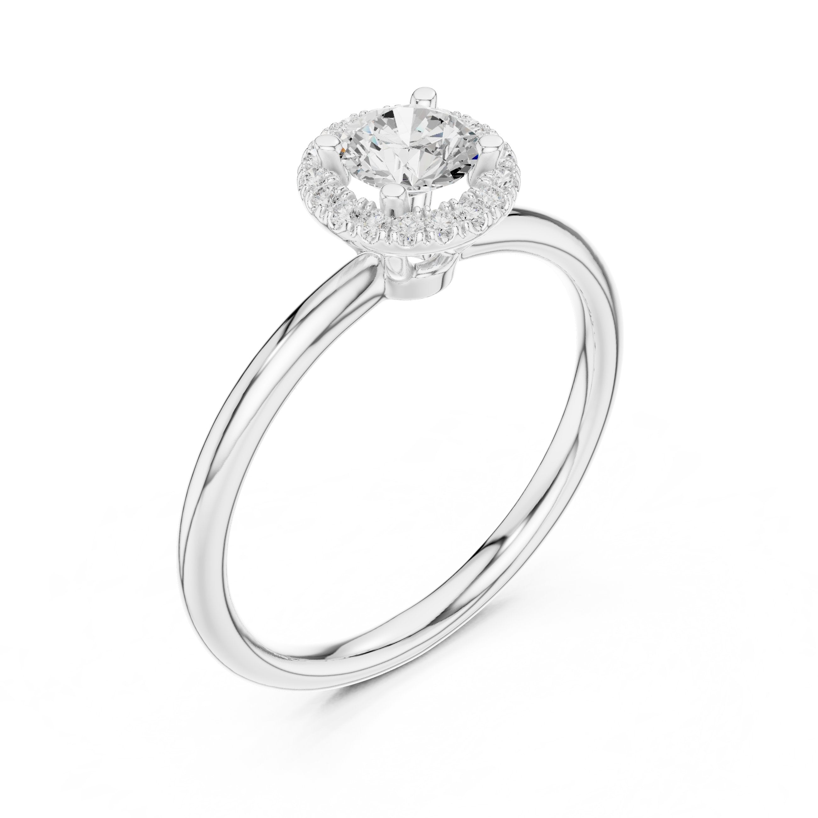 Round Diamond Petite Halo Solitaire Engagement Ring in White Gold - VYKA Diamonds