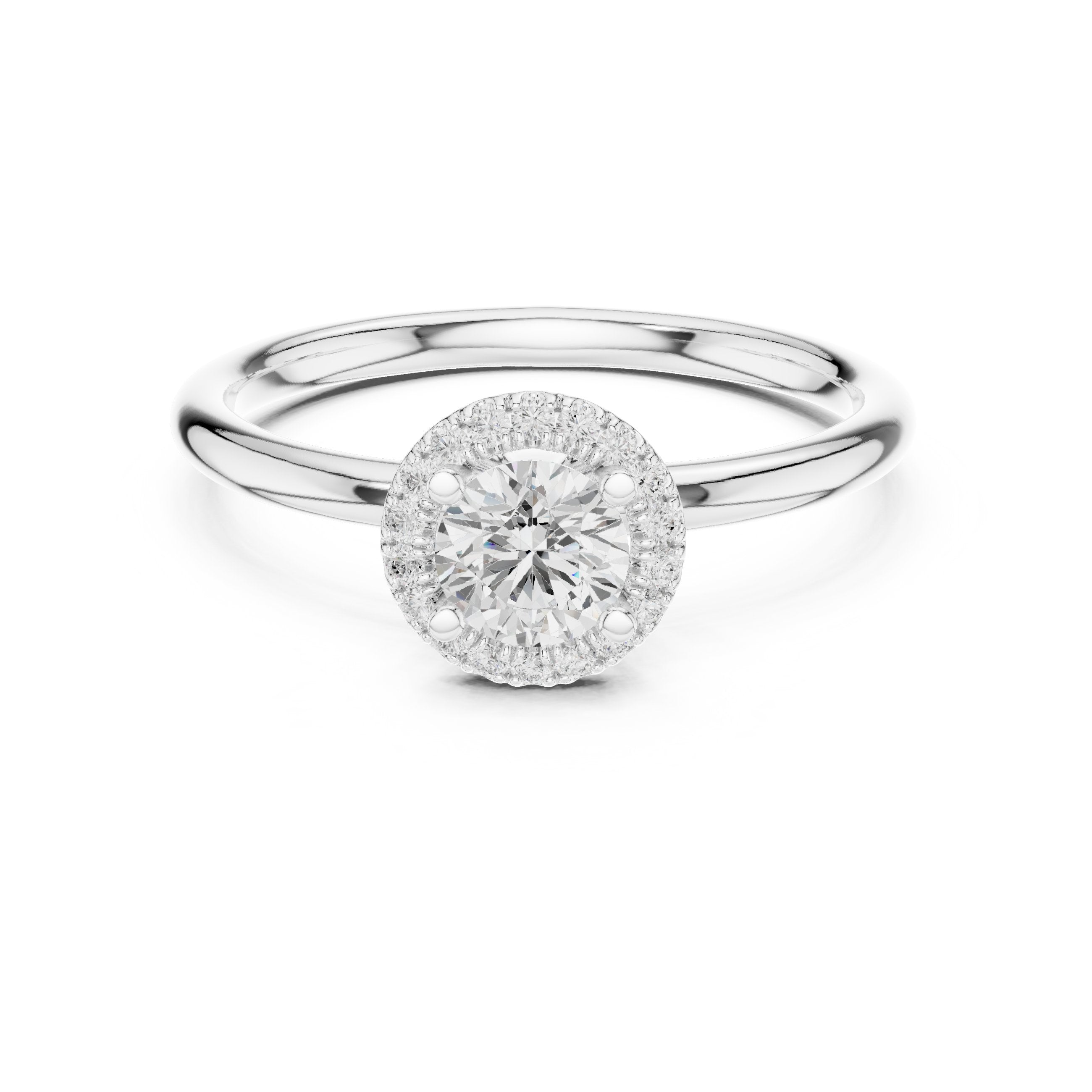Round Diamond Petite Halo Solitaire Engagement Ring in White Gold - VYKA Diamonds
