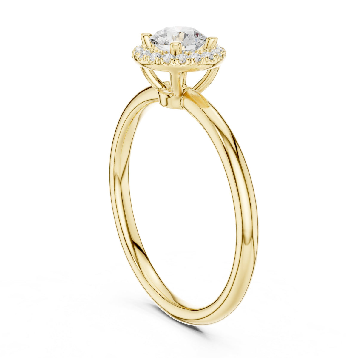 Round Diamond Petite Halo Solitaire Engagement Ring