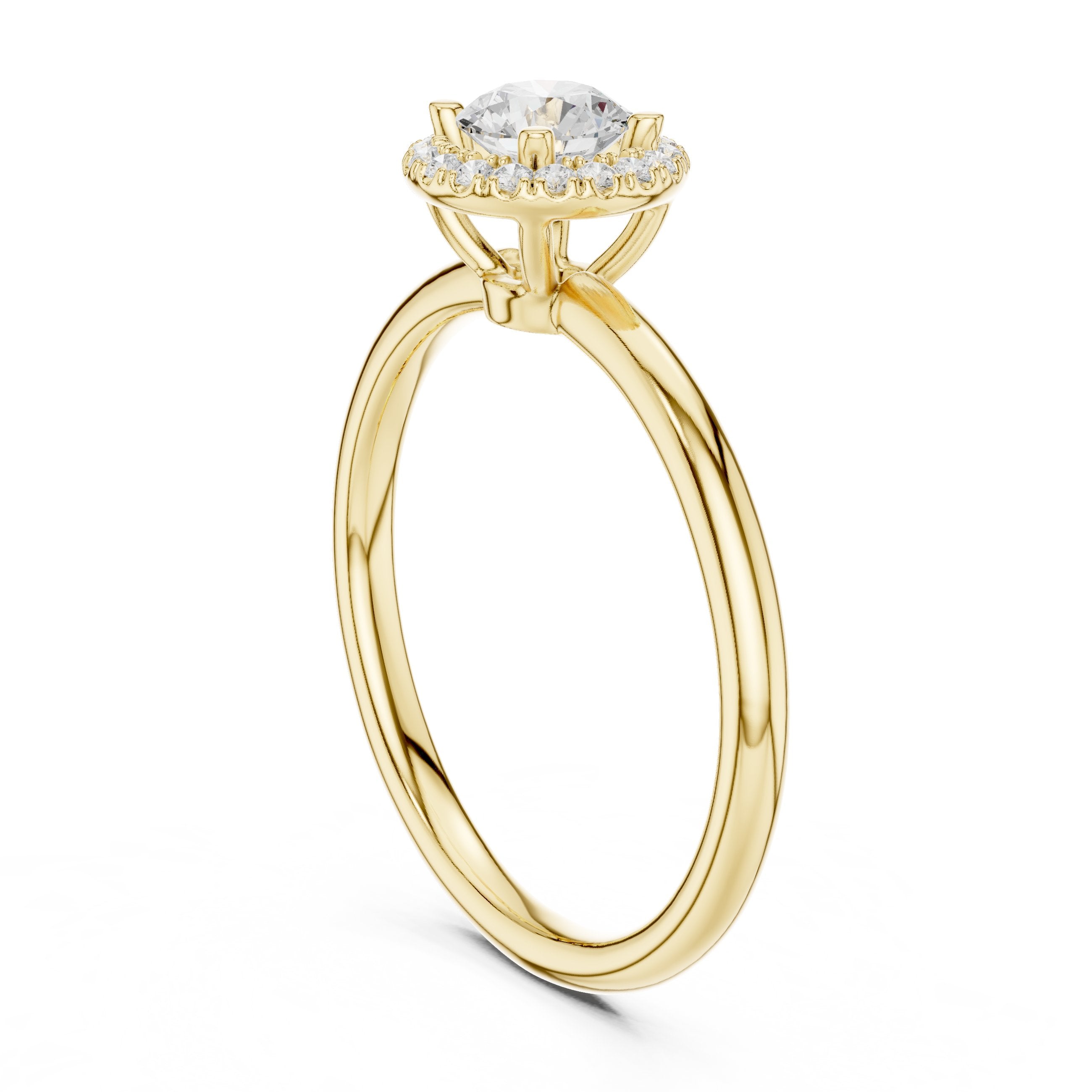 Round Diamond Petite Halo Solitaire Engagement Ring in Yellow Gold - VYKA Diamonds