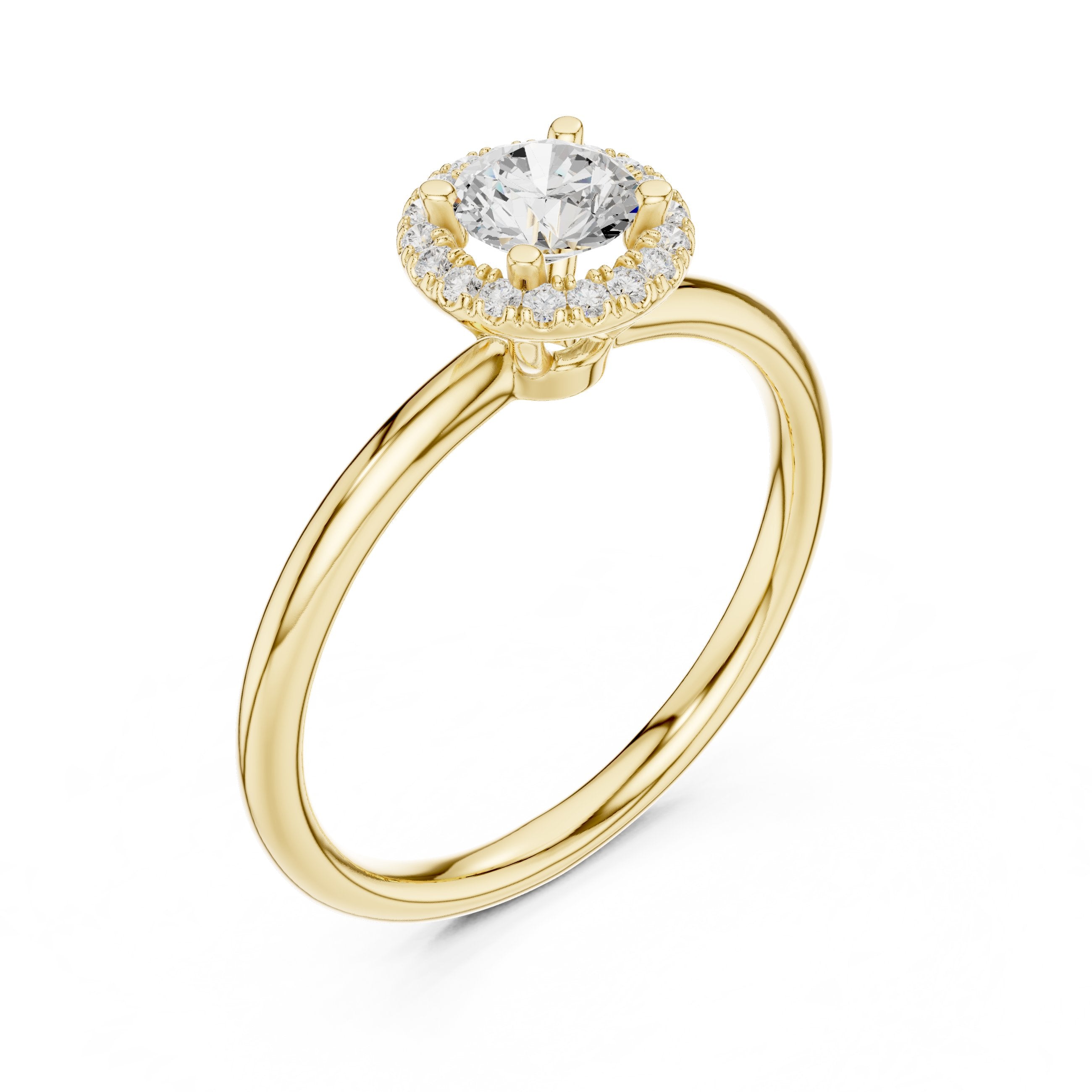 Round Diamond Petite Halo Solitaire Engagement Ring in Yellow Gold - VYKA Diamonds