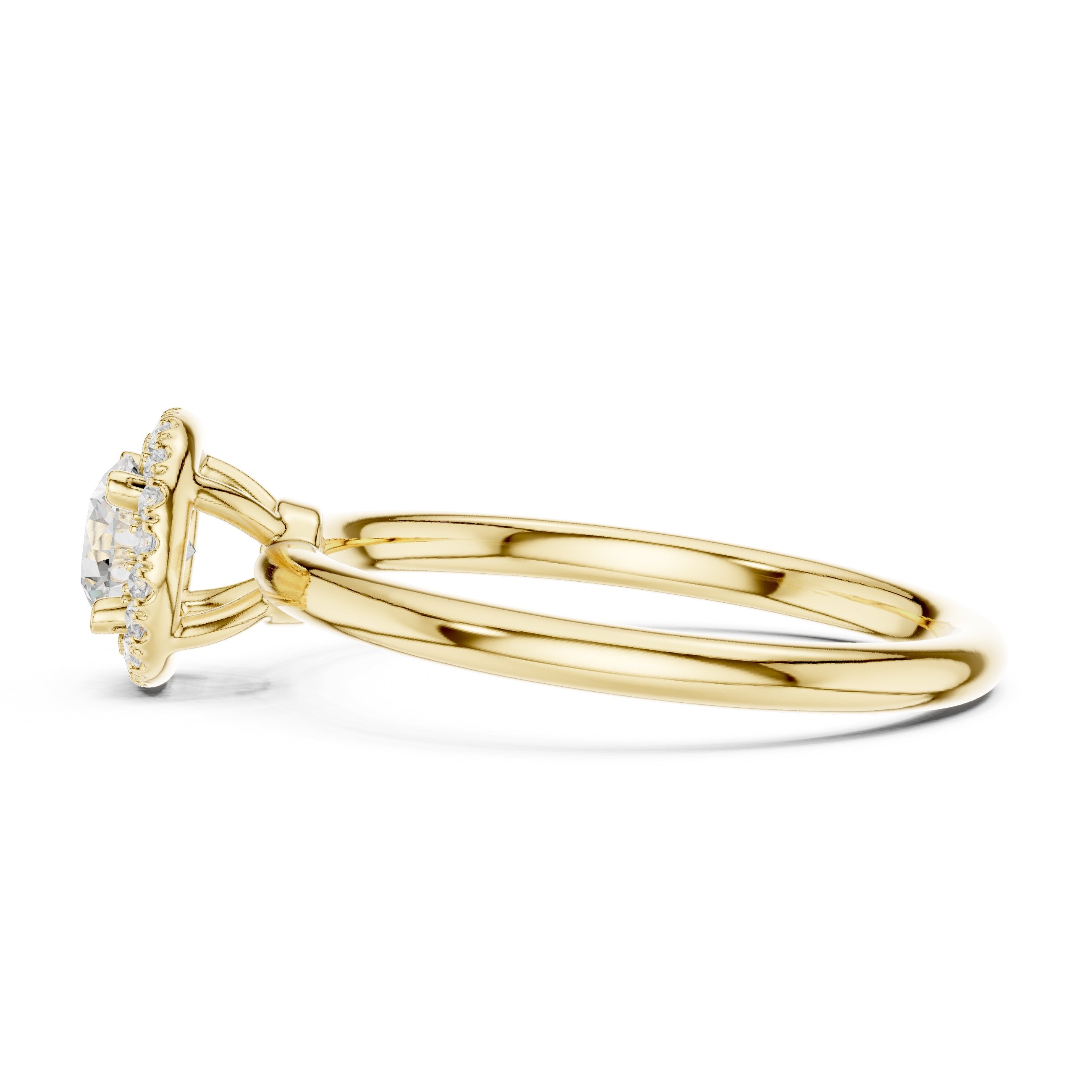Round Diamond Petite Halo Solitaire Engagement Ring in Yellow Gold - VYKA Diamonds
