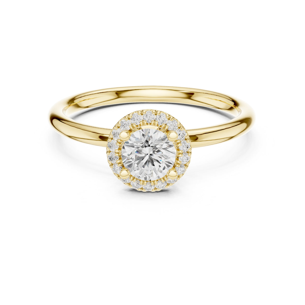 Round Diamond Petite Halo Solitaire Engagement Ring