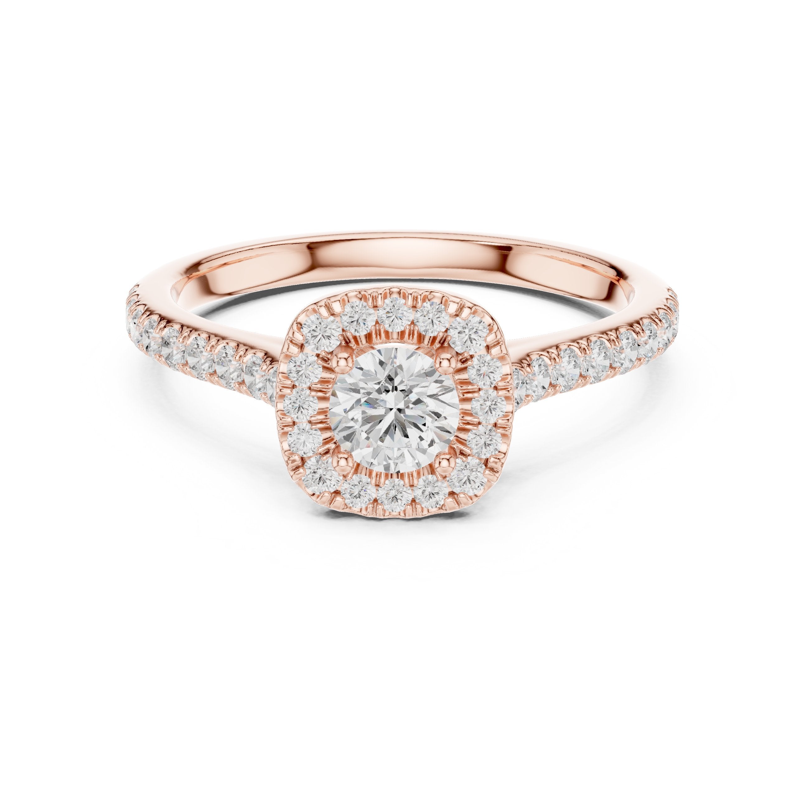 Round Diamond Hidden Halo Engagement Ring in Rose Gold - VYKA Diamonds