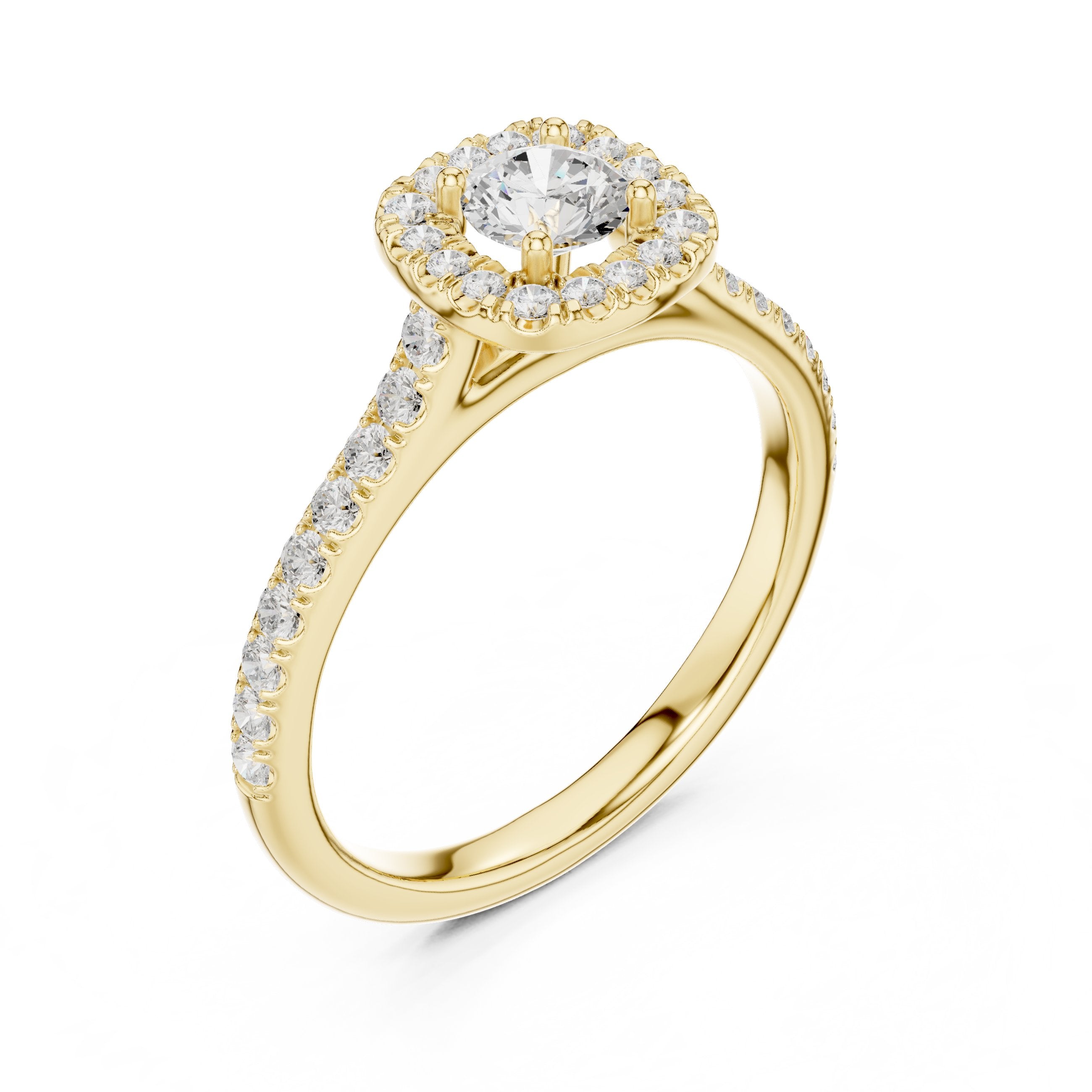 Round Diamond Hidden Halo Engagement Ring in Yellow Gold - VYKA Diamonds