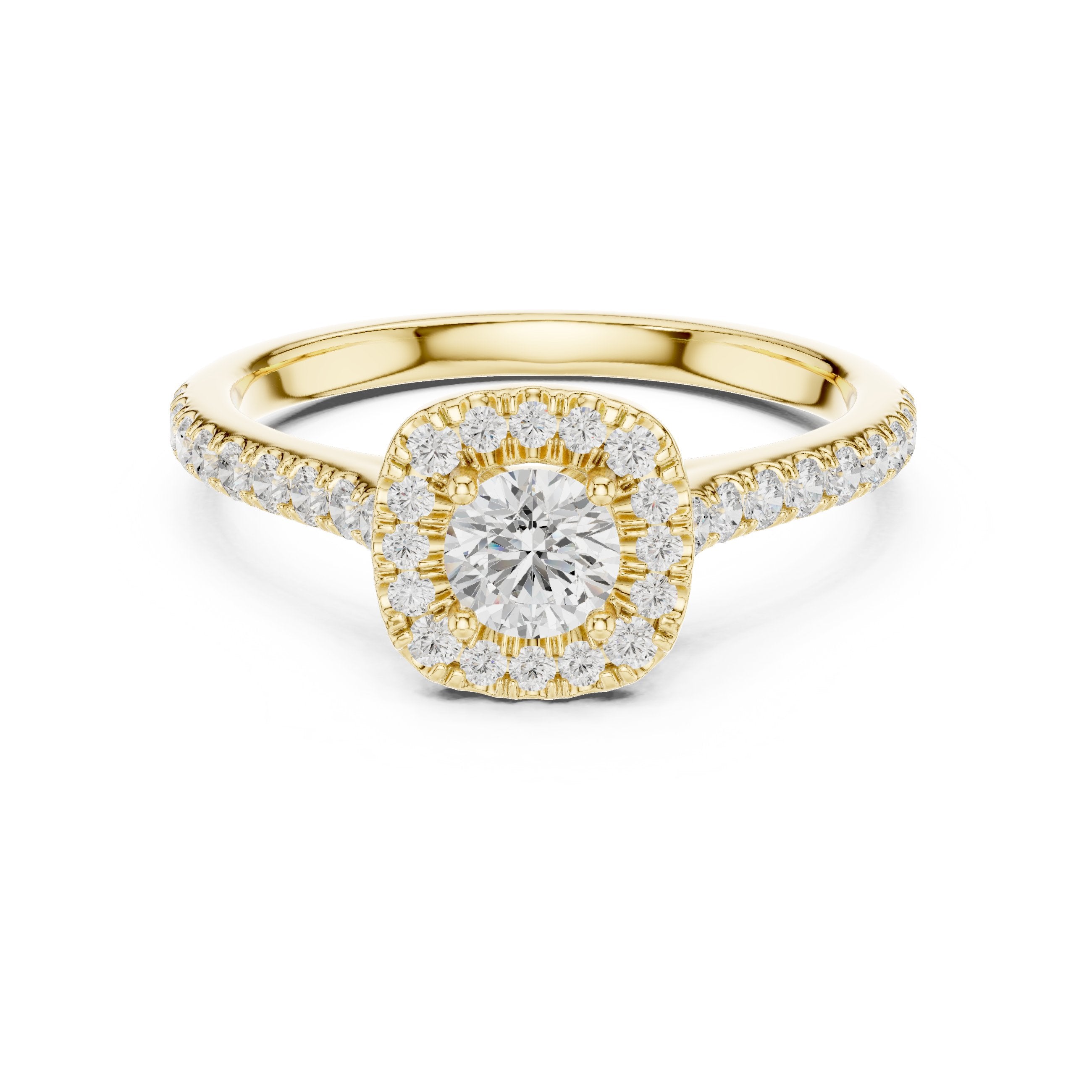 Round Diamond Hidden Halo Engagement Ring in Yellow Gold - VYKA Diamonds