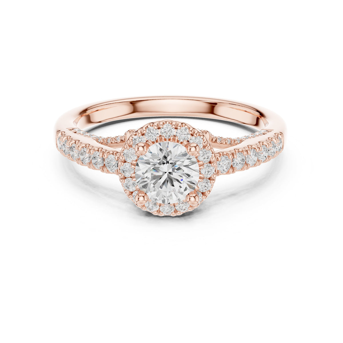 Round Diamond Halo Engagement Ring with Wide Pavé Band