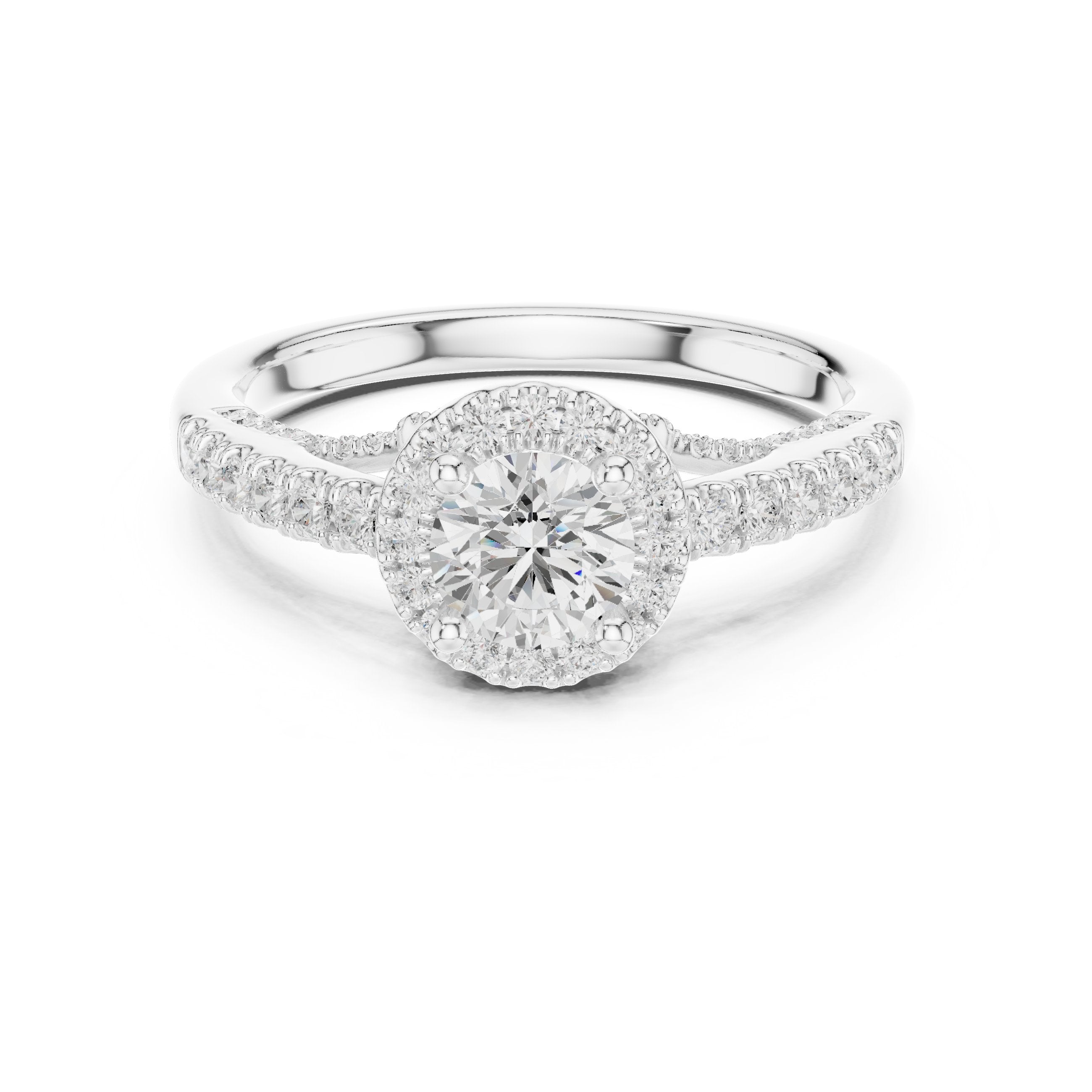 خاتم خطوبة ألماس مستدير بهالة وسوار بافيه عريض in White Gold - VYKA Diamonds