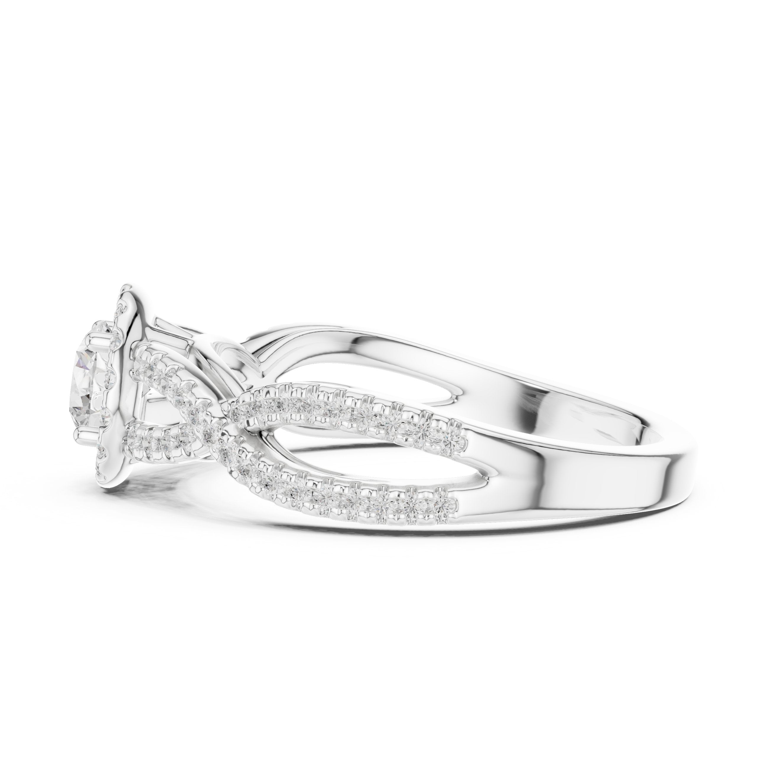 خاتم خطوبة ألماس مستدير بهالة وسوار إنفينيتي ملتوٍ بافيه in White Gold - VYKA Diamonds