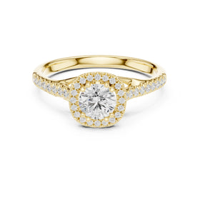 Round Diamond Compact Halo Engagement Ring with Pavé Shoulders