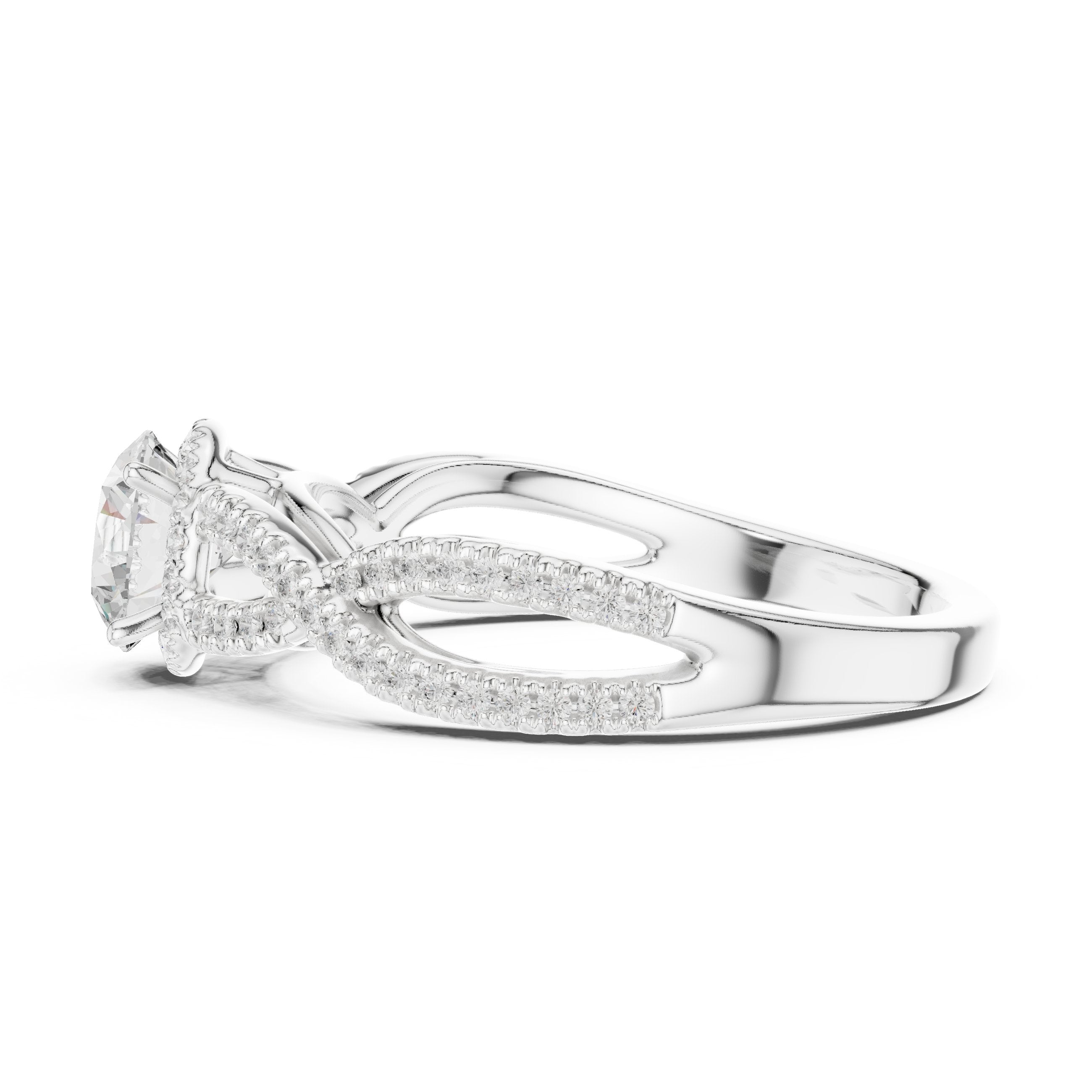 خاتم خطوبة ألماس مستدير بهالة مزدوجة وسوار إنفينيتي ملتوٍ بافيه in White Gold - VYKA Diamonds