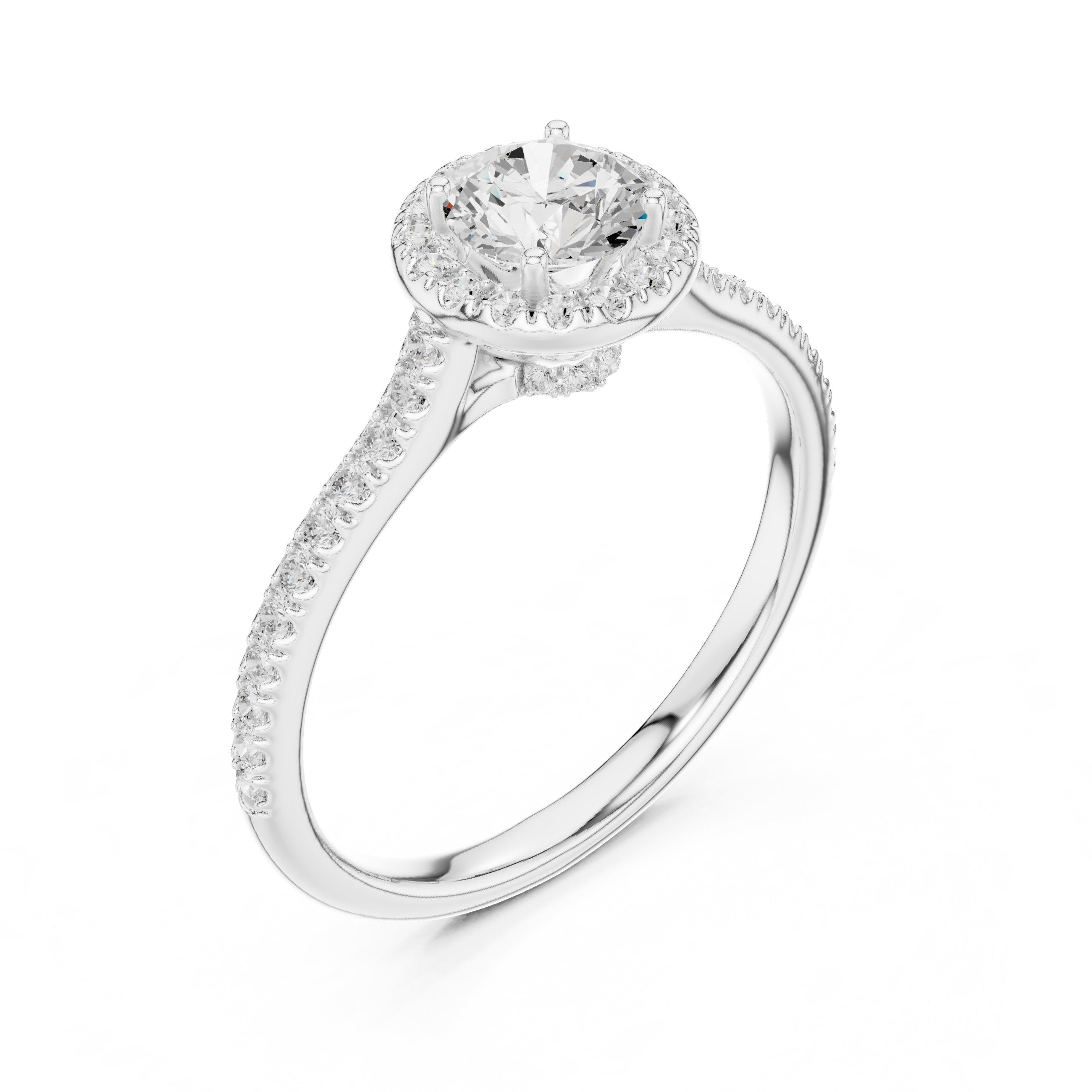خاتم خطوبة ألماس مستدير بهالة وسوار بافيه in White Gold - VYKA Diamonds