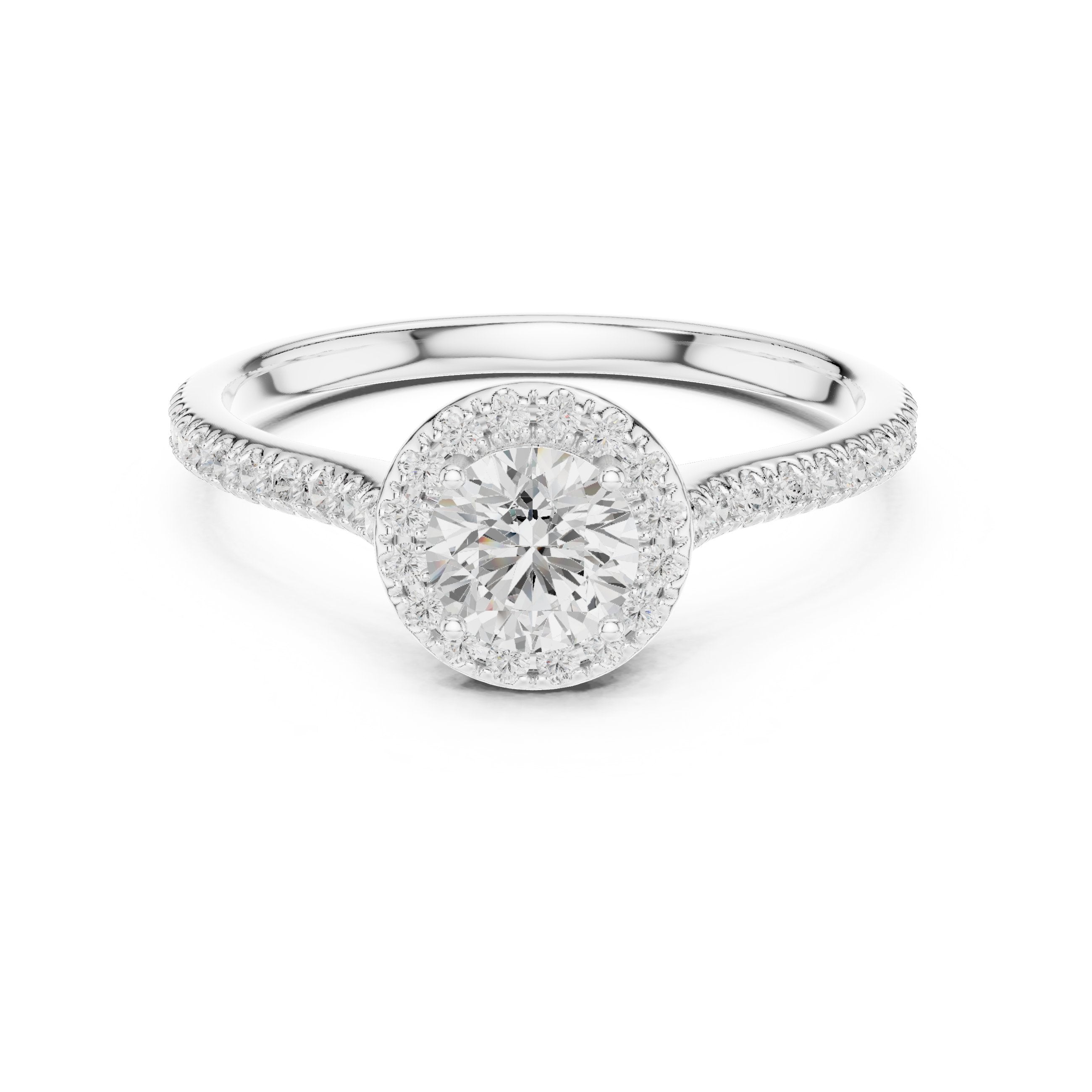 خاتم خطوبة ألماس مستدير بهالة وسوار بافيه in White Gold - VYKA Diamonds