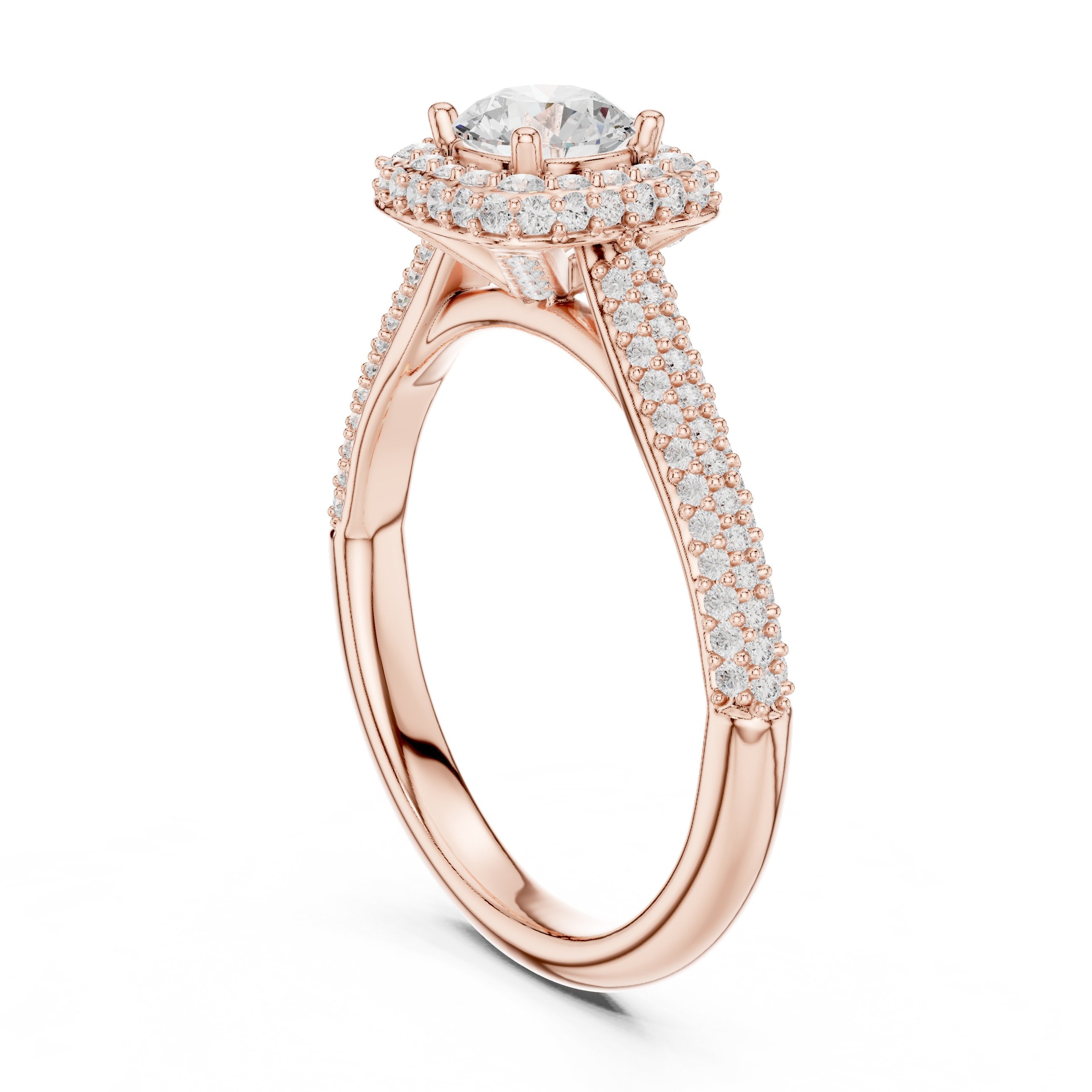 خاتم خطوبة ألماس مستدير بهالة وسوار بافيه متعدد الصفوف in Rose Gold - VYKA Diamonds
