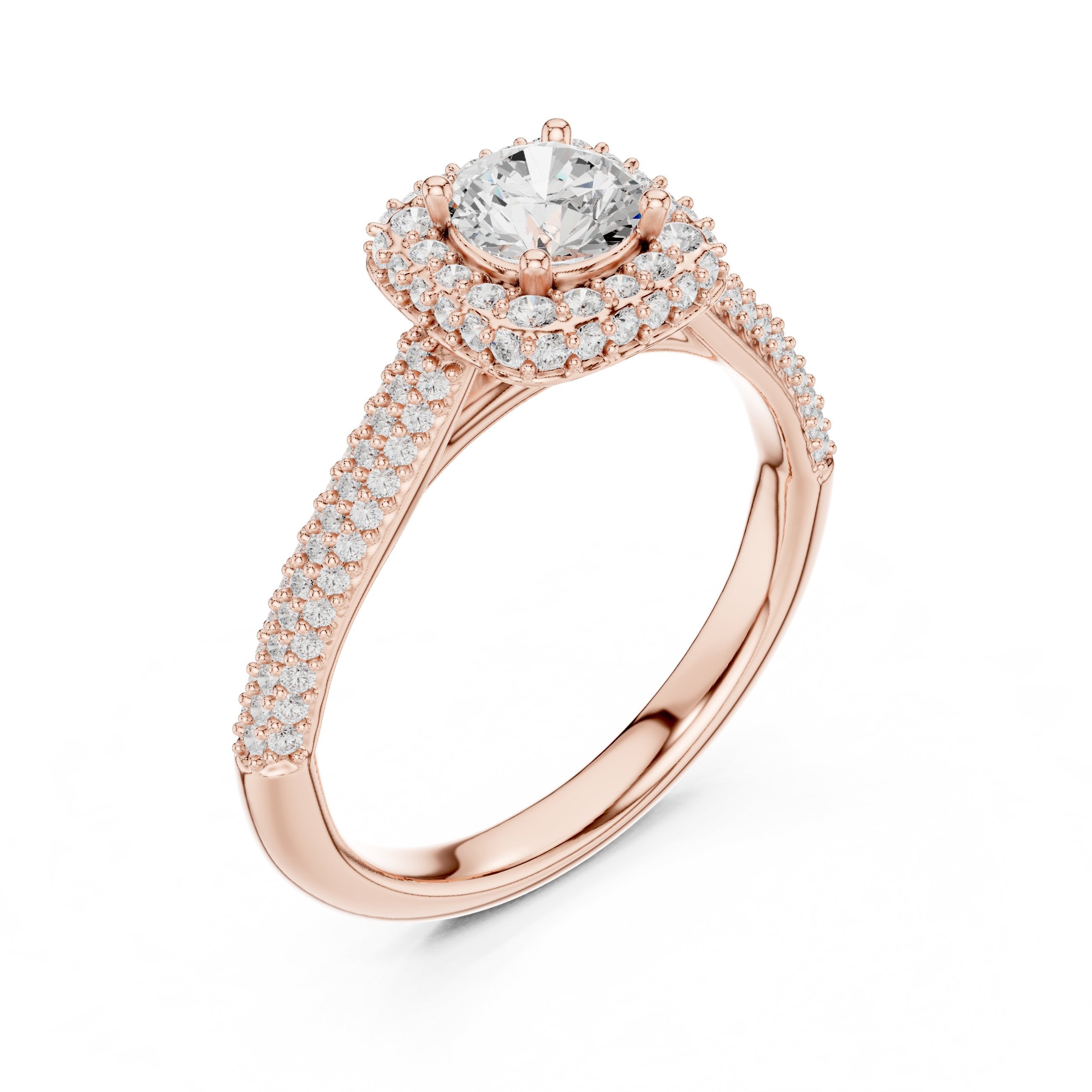 خاتم خطوبة ألماس مستدير بهالة وسوار بافيه متعدد الصفوف in Rose Gold - VYKA Diamonds