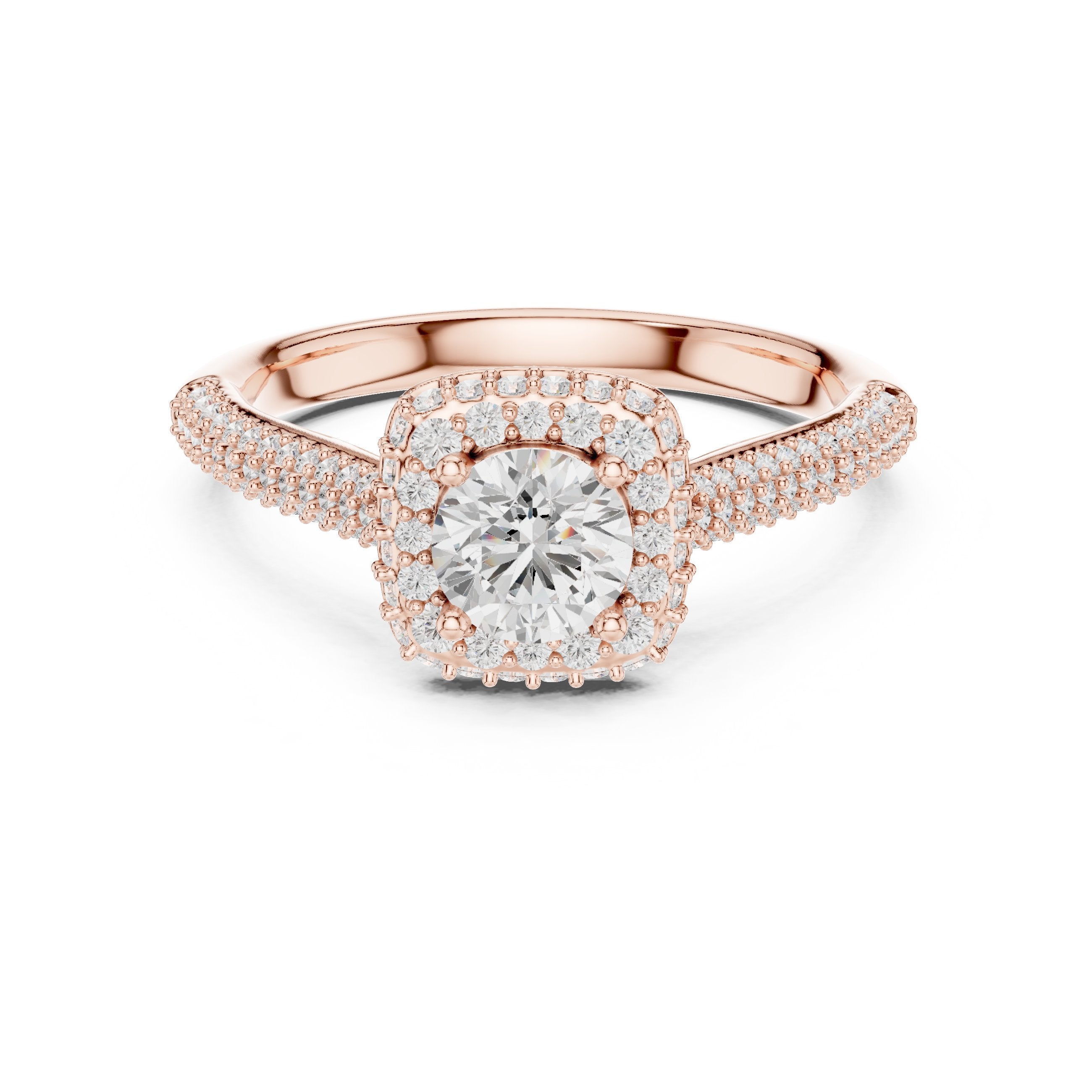 خاتم خطوبة ألماس مستدير بهالة وسوار بافيه متعدد الصفوف in Rose Gold - VYKA Diamonds