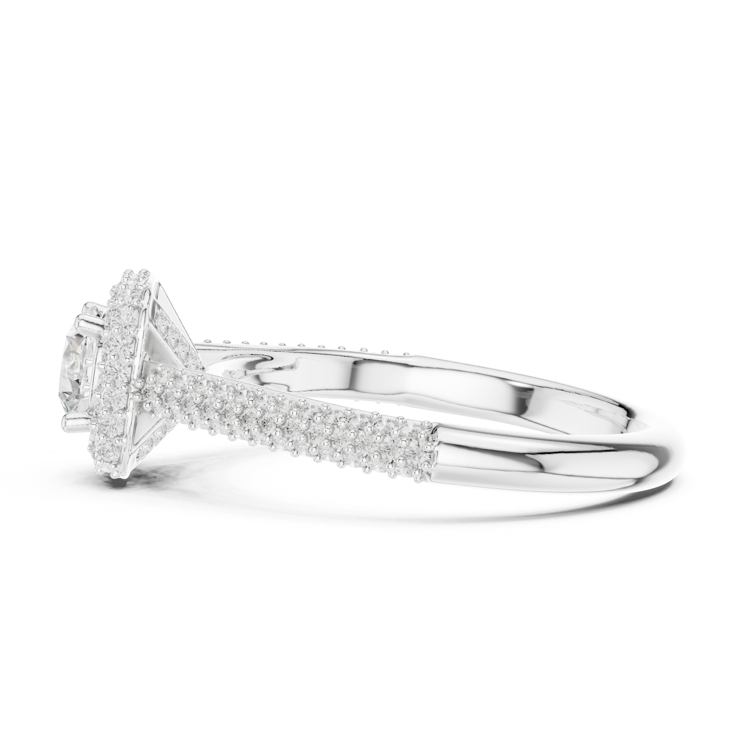 خاتم خطوبة ألماس مستدير بهالة وسوار بافيه متعدد الصفوف in White Gold - VYKA Diamonds