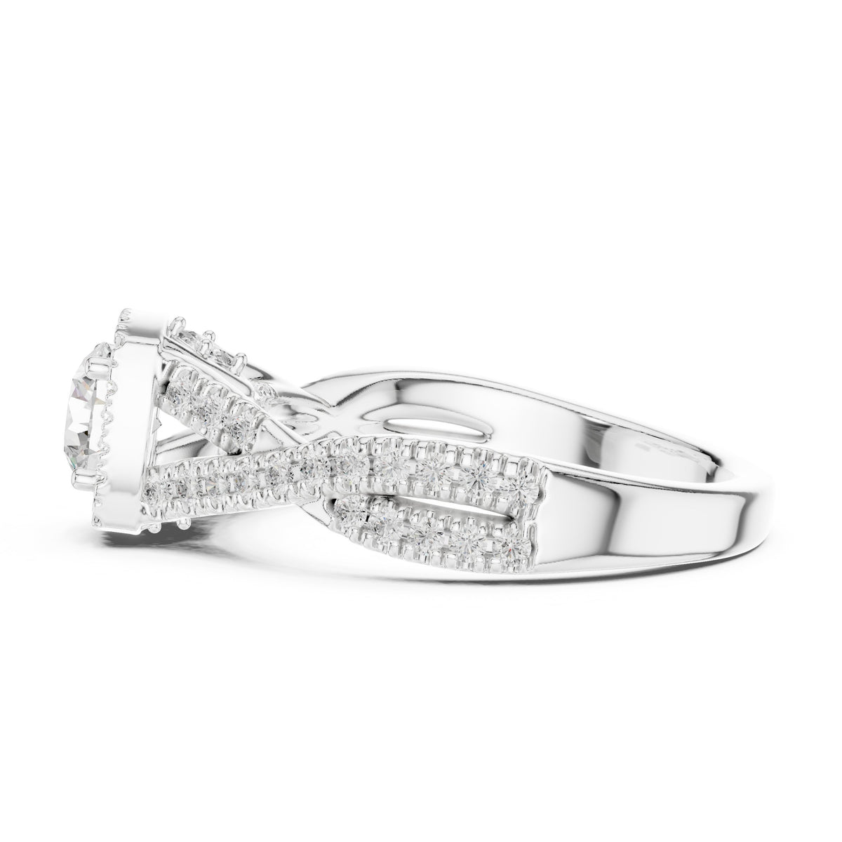 Round Diamond Cushion Halo Engagement Ring with Twisted Pavé Band