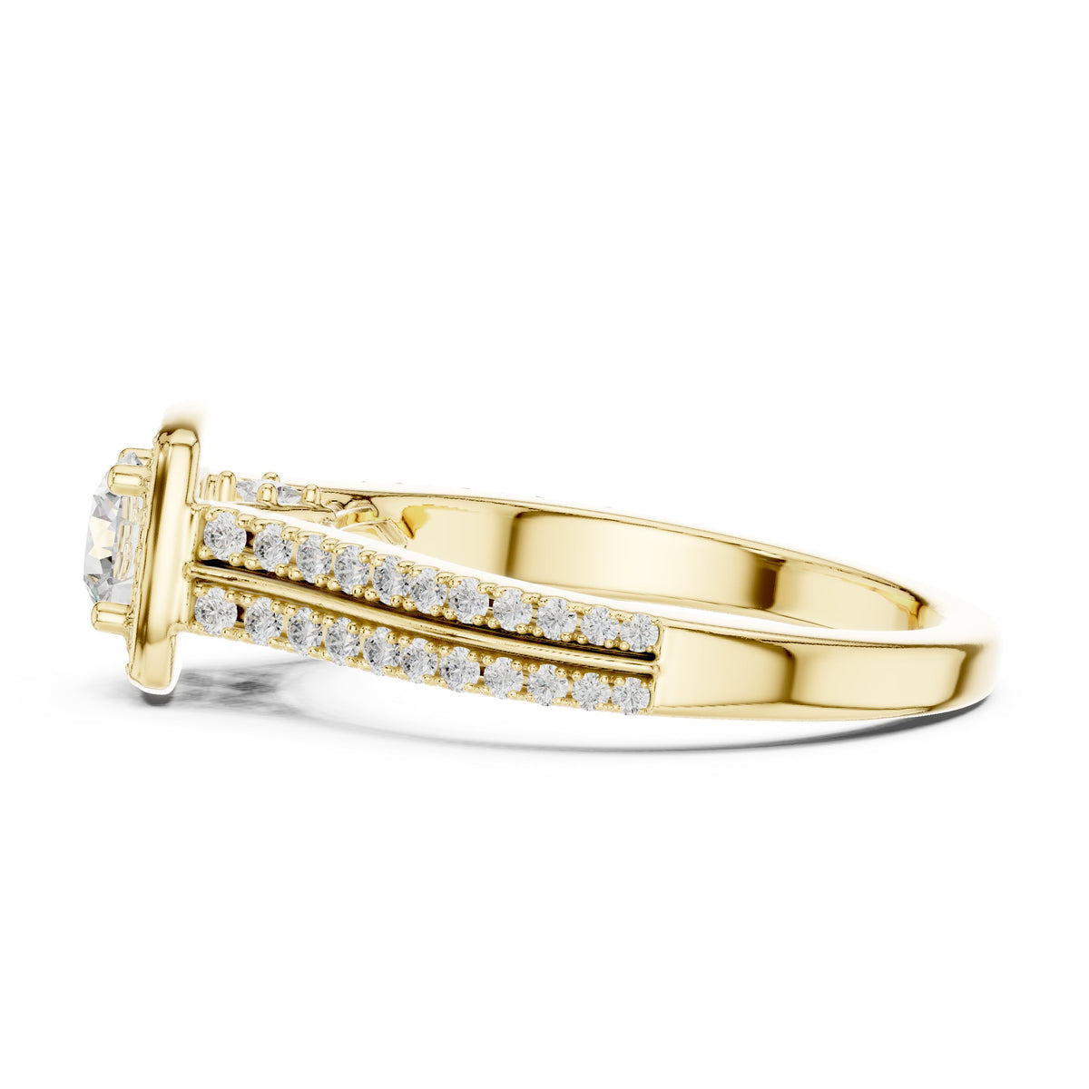 Round Diamond Cushion Halo Engagement Ring with Double Pavé Band