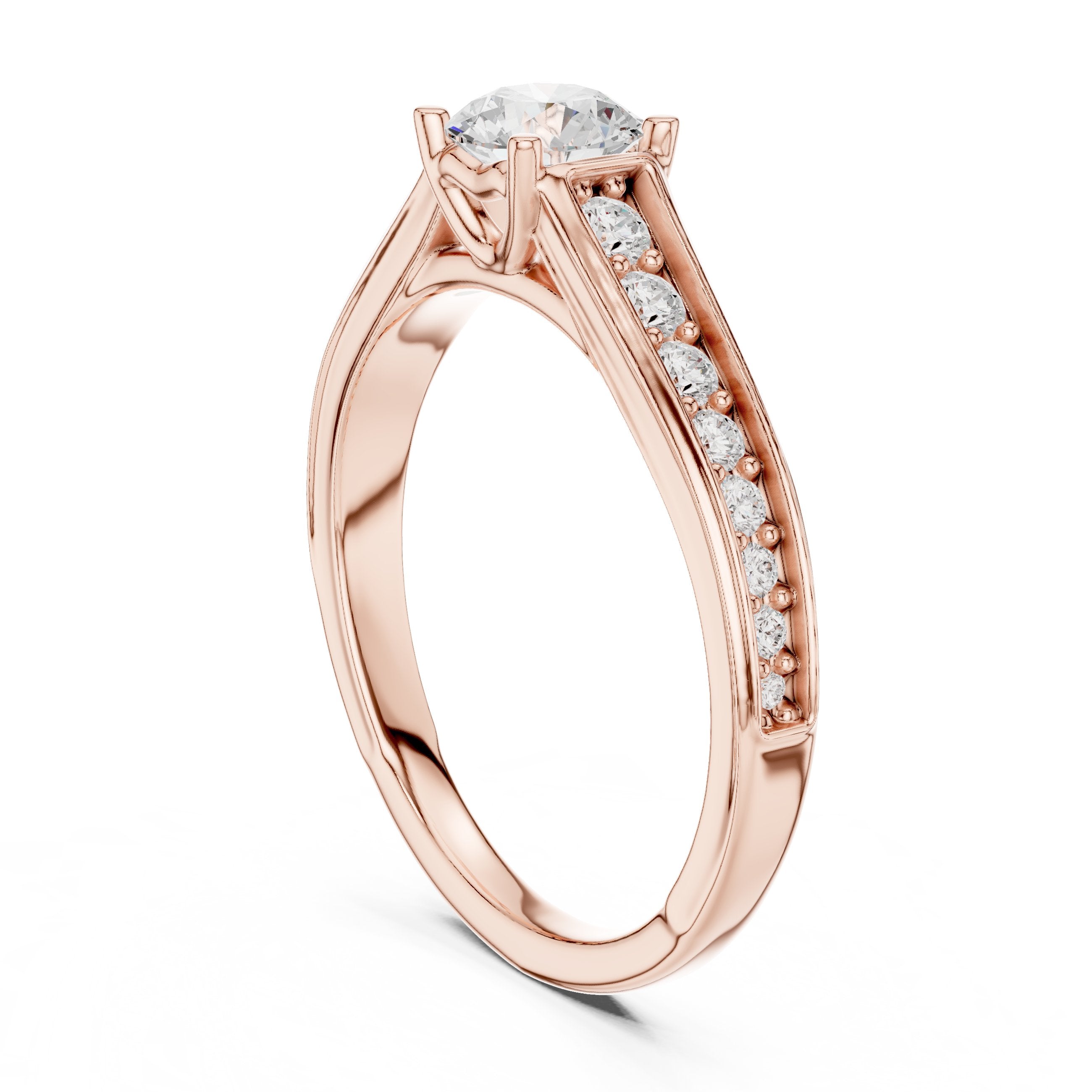 خاتم خطوبة ألماس مستدير كلاسيكي بسوار قنوي in Rose Gold - VYKA Diamonds