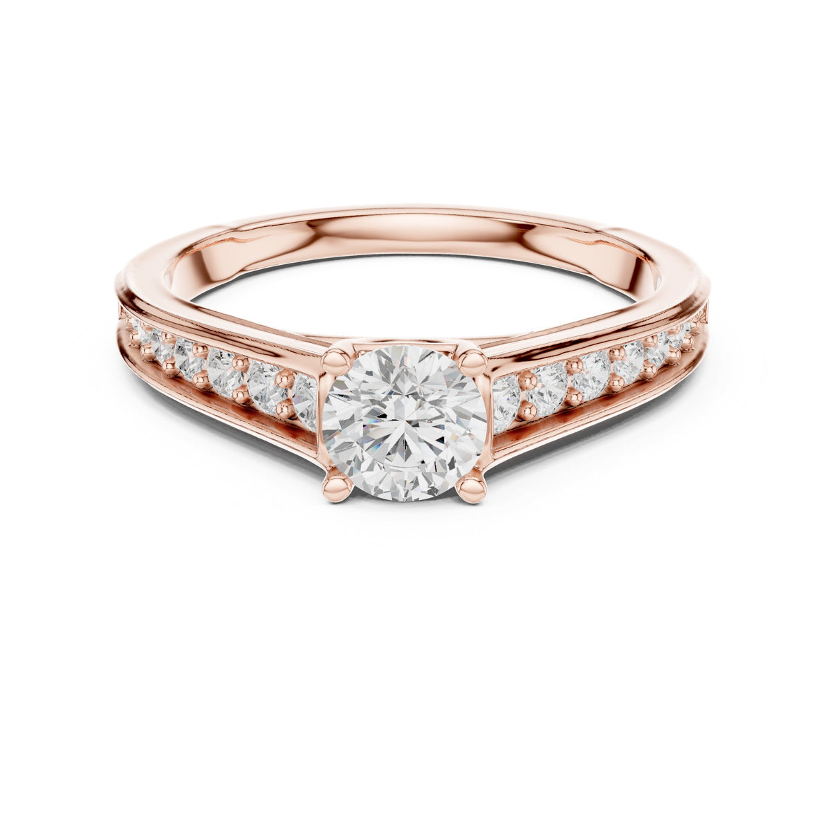 Round Diamond Vintage Engagement Ring with Channel Set Band