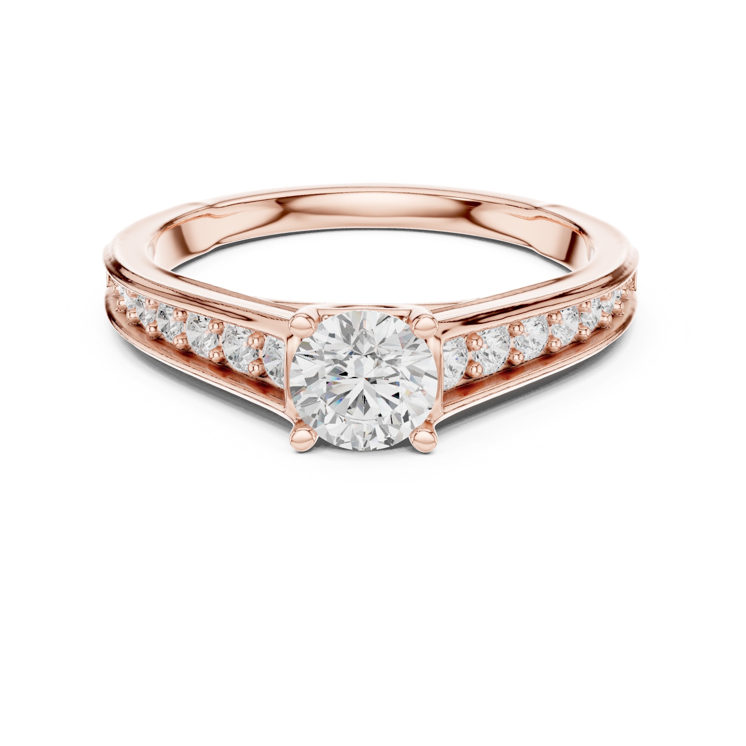 خاتم خطوبة ألماس مستدير كلاسيكي بسوار قنوي in Rose Gold - VYKA Diamonds