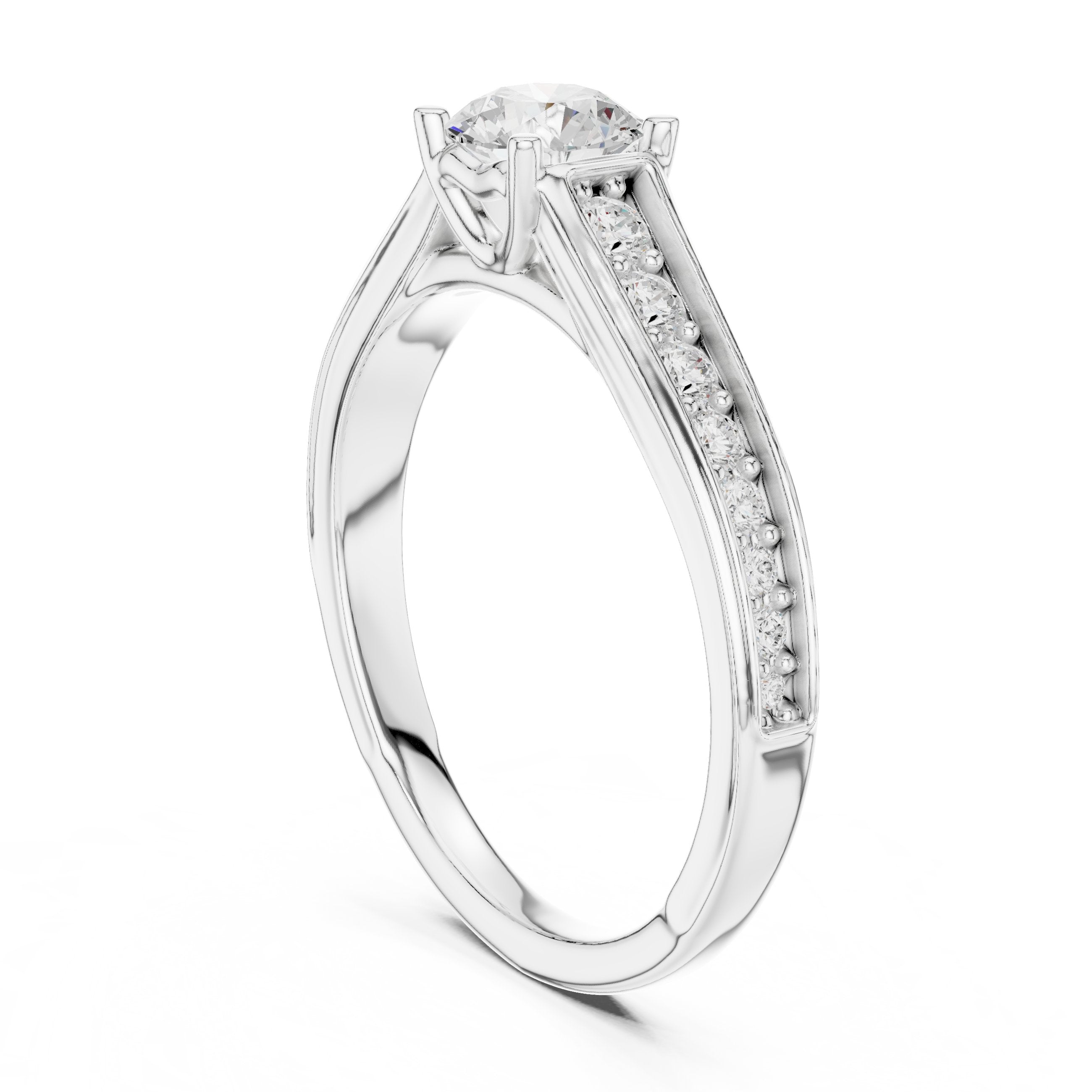 خاتم خطوبة ألماس مستدير كلاسيكي بسوار قنوي in White Gold - VYKA Diamonds