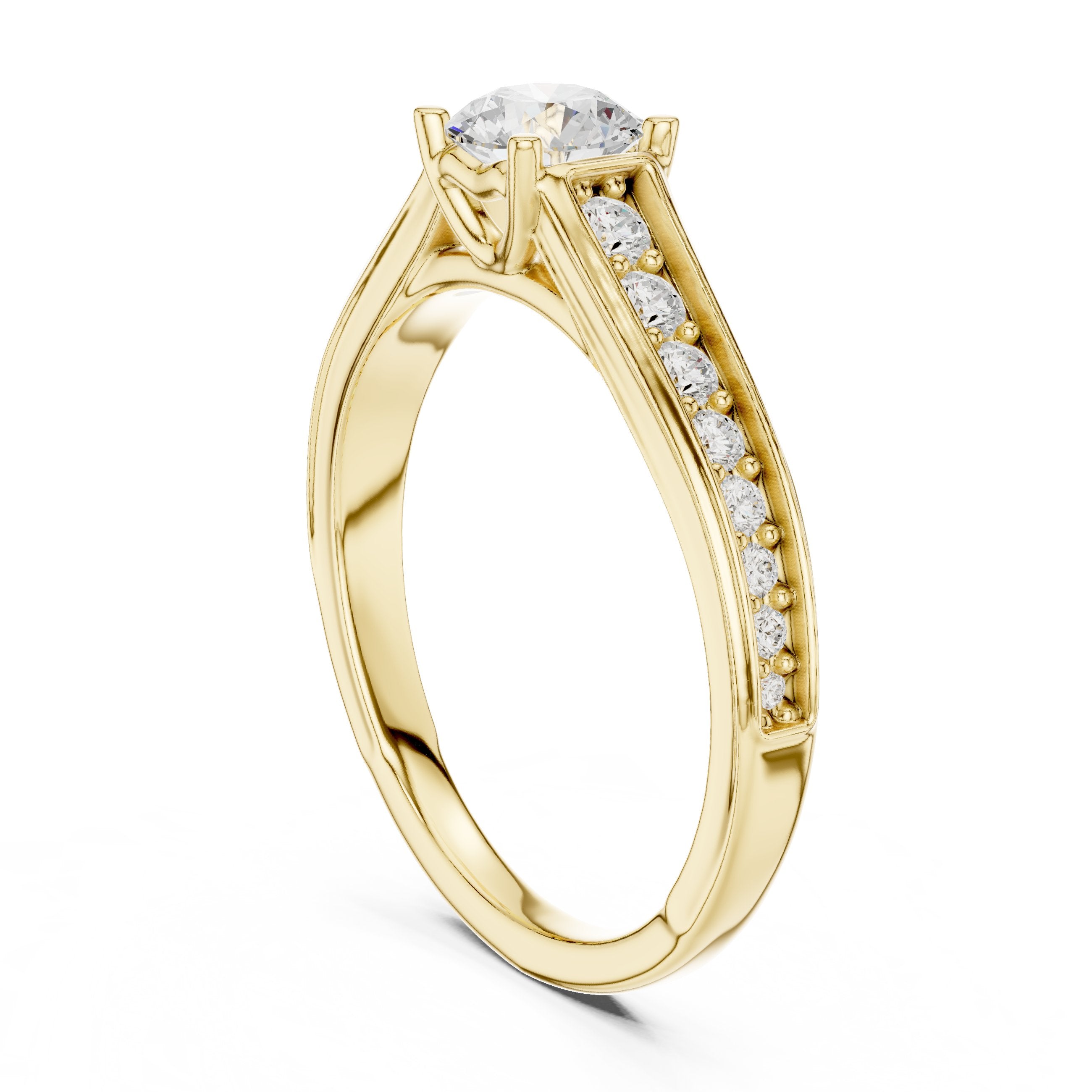 خاتم خطوبة ألماس مستدير كلاسيكي بسوار قنوي in Yellow Gold - VYKA Diamonds