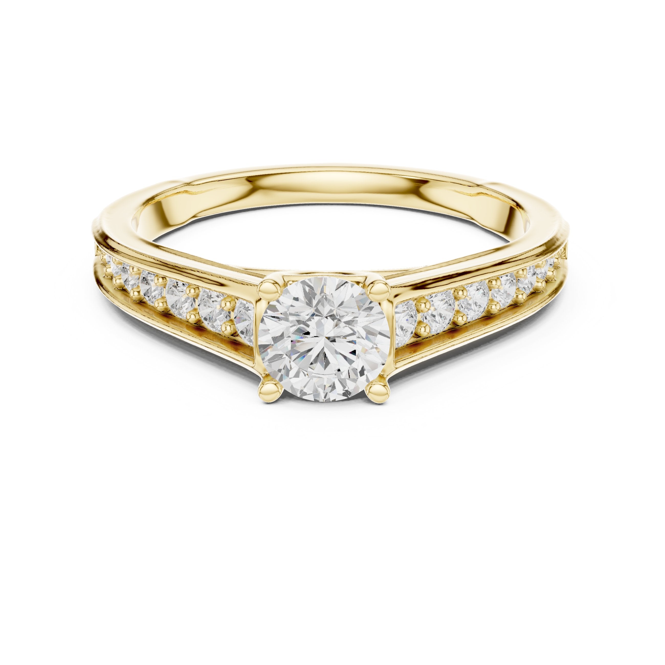خاتم خطوبة ألماس مستدير كلاسيكي بسوار قنوي in Yellow Gold - VYKA Diamonds