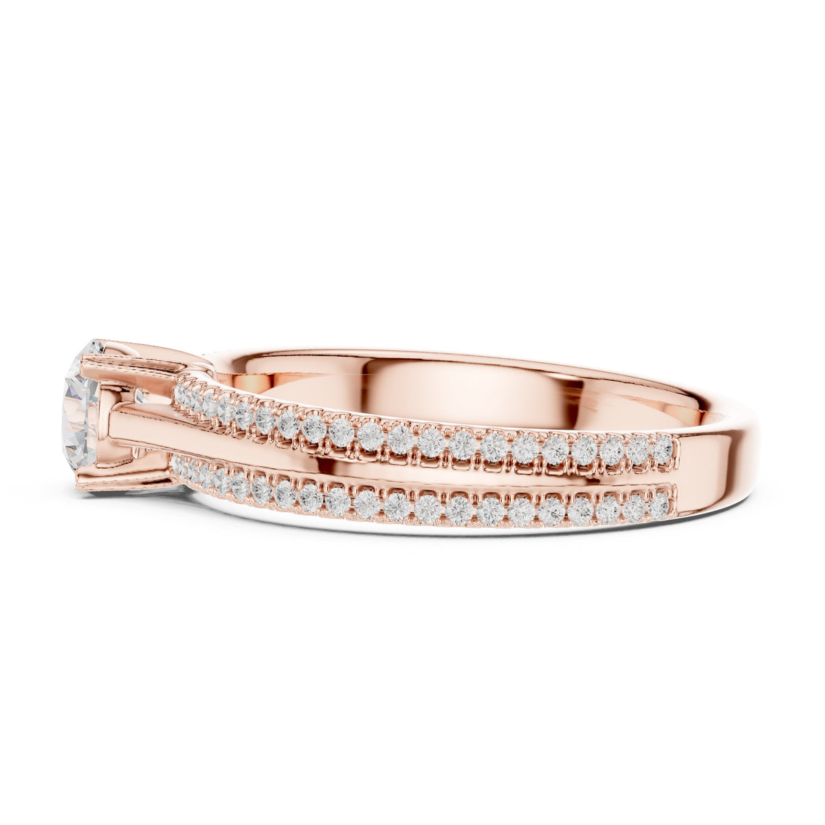 Round Diamond Engagement Ring with Double Pavé Band