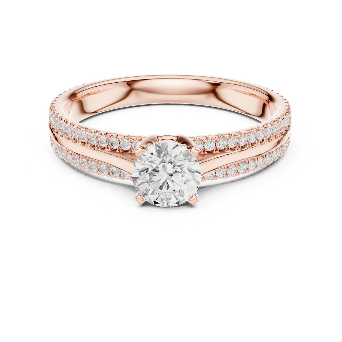 Round Diamond Engagement Ring with Double Pavé Band