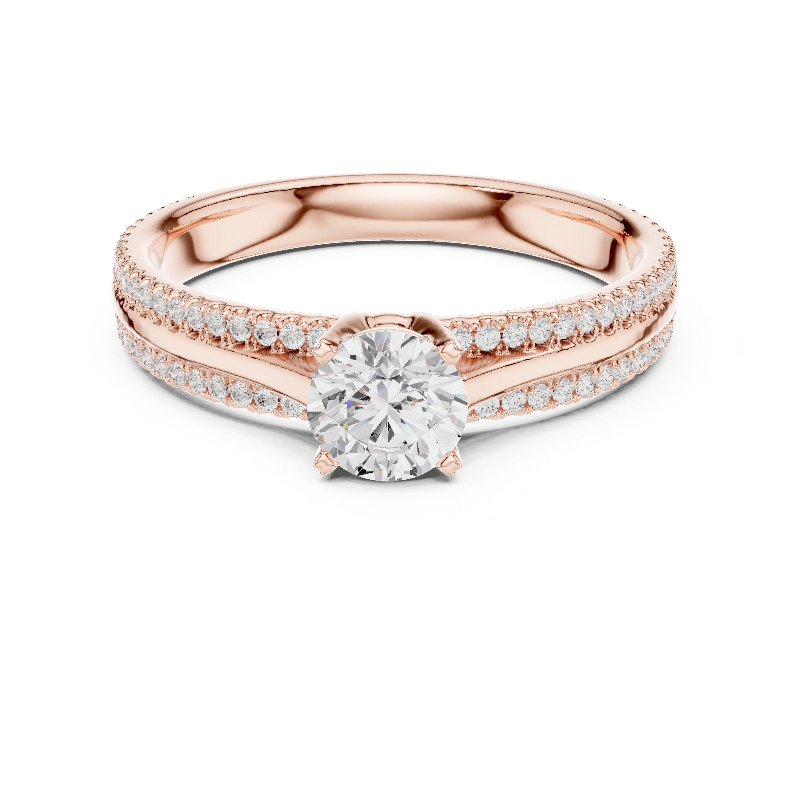 خاتم خطوبة ألماس مستدير بسوار بافيه مزدوج in Rose Gold - VYKA Diamonds