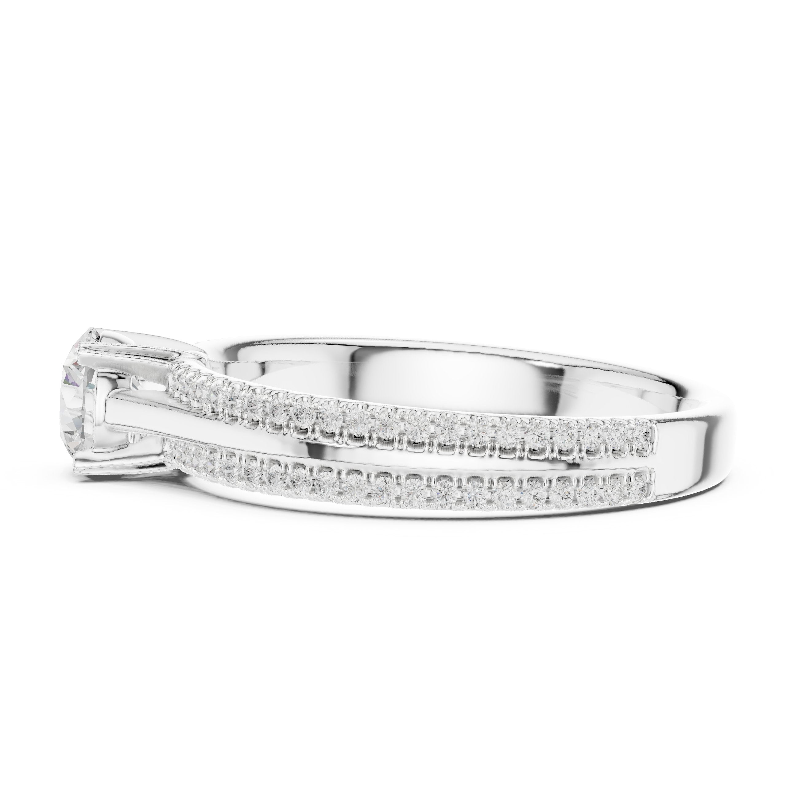 خاتم خطوبة ألماس مستدير بسوار بافيه مزدوج in White Gold - VYKA Diamonds