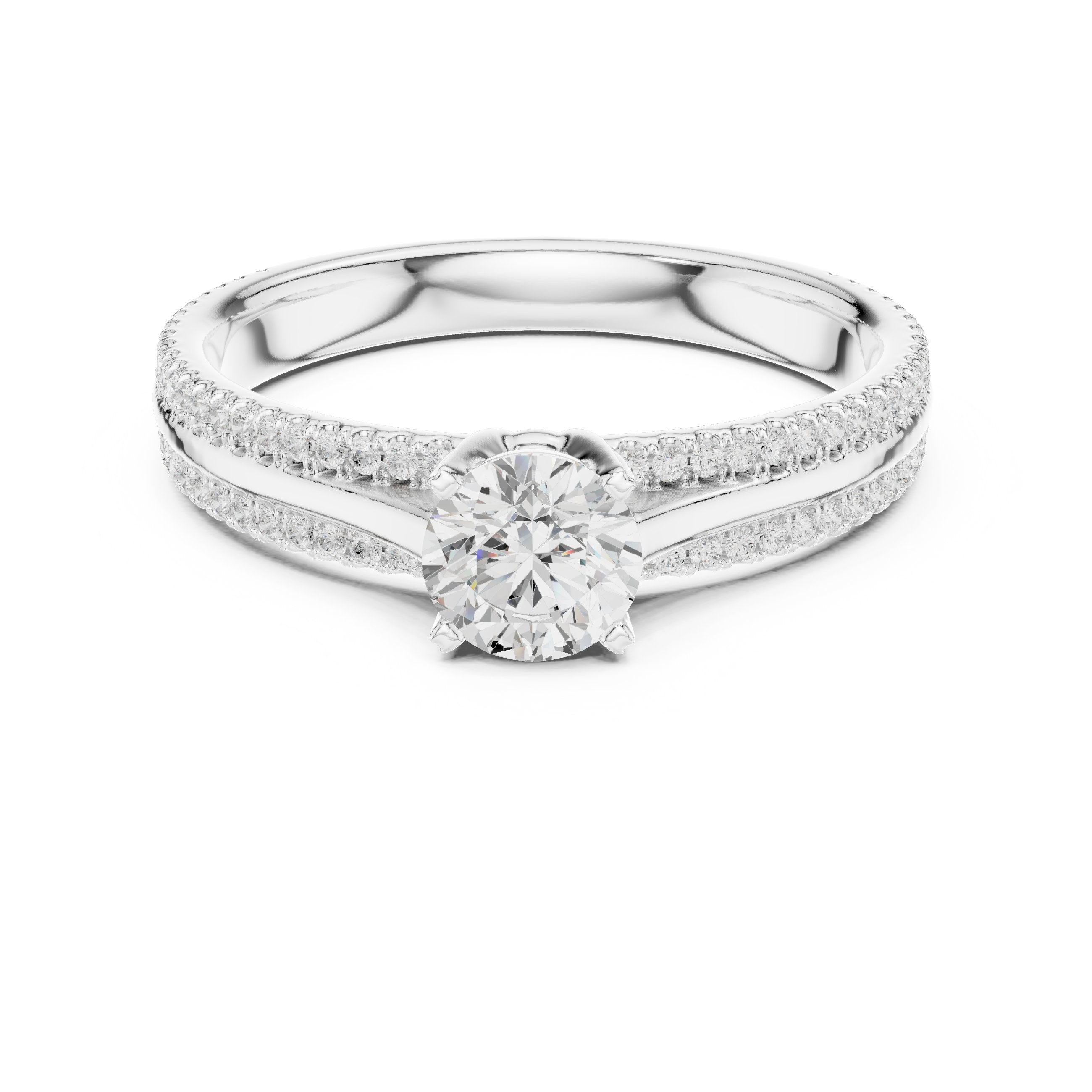 خاتم خطوبة ألماس مستدير بسوار بافيه مزدوج in White Gold - VYKA Diamonds