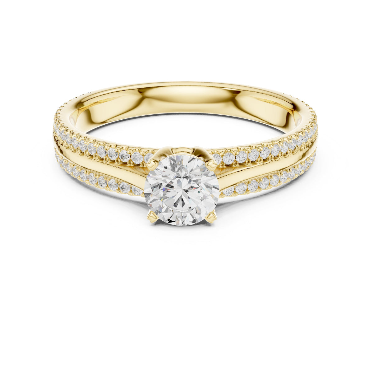 Round Diamond Engagement Ring with Double Pavé Band