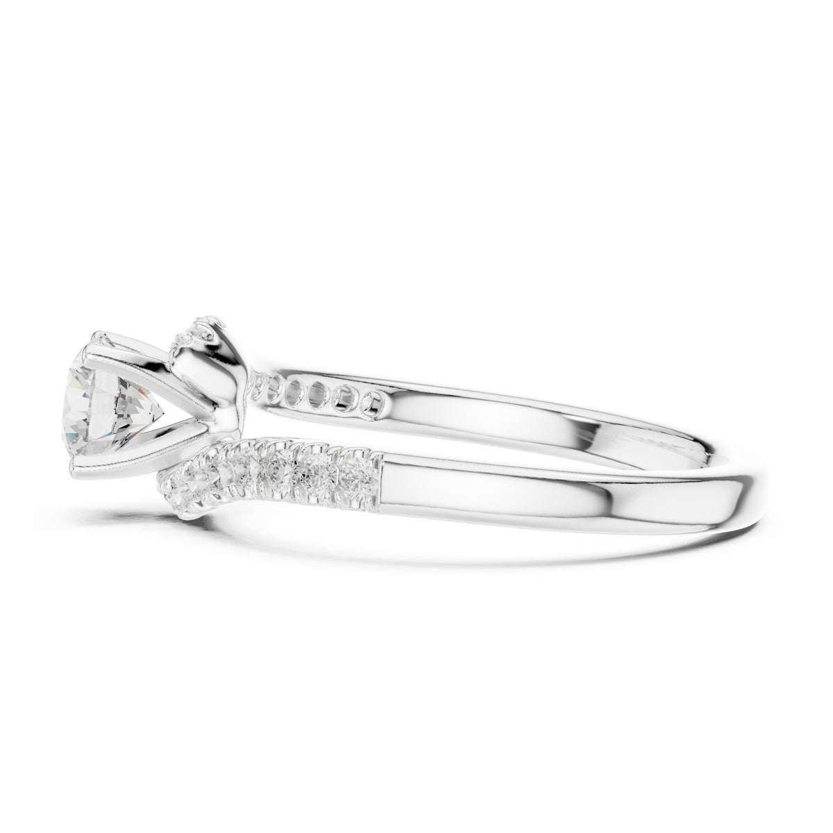 Round Diamond Bypass Engagement Ring with Pavé Band