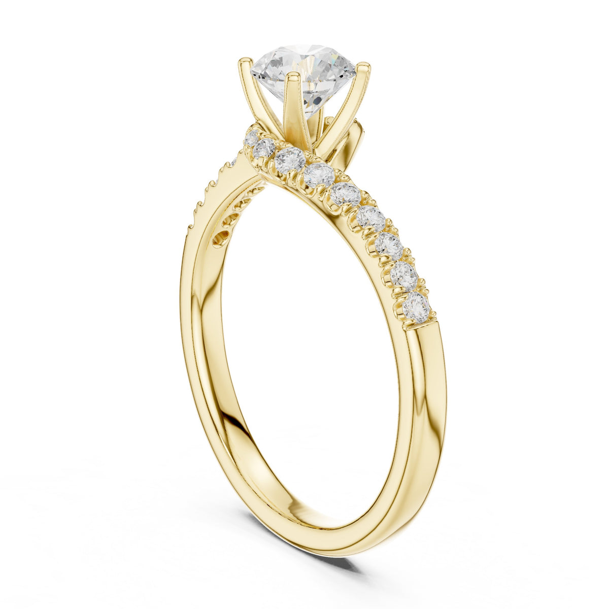 Round Diamond Bypass Engagement Ring with Pavé Band