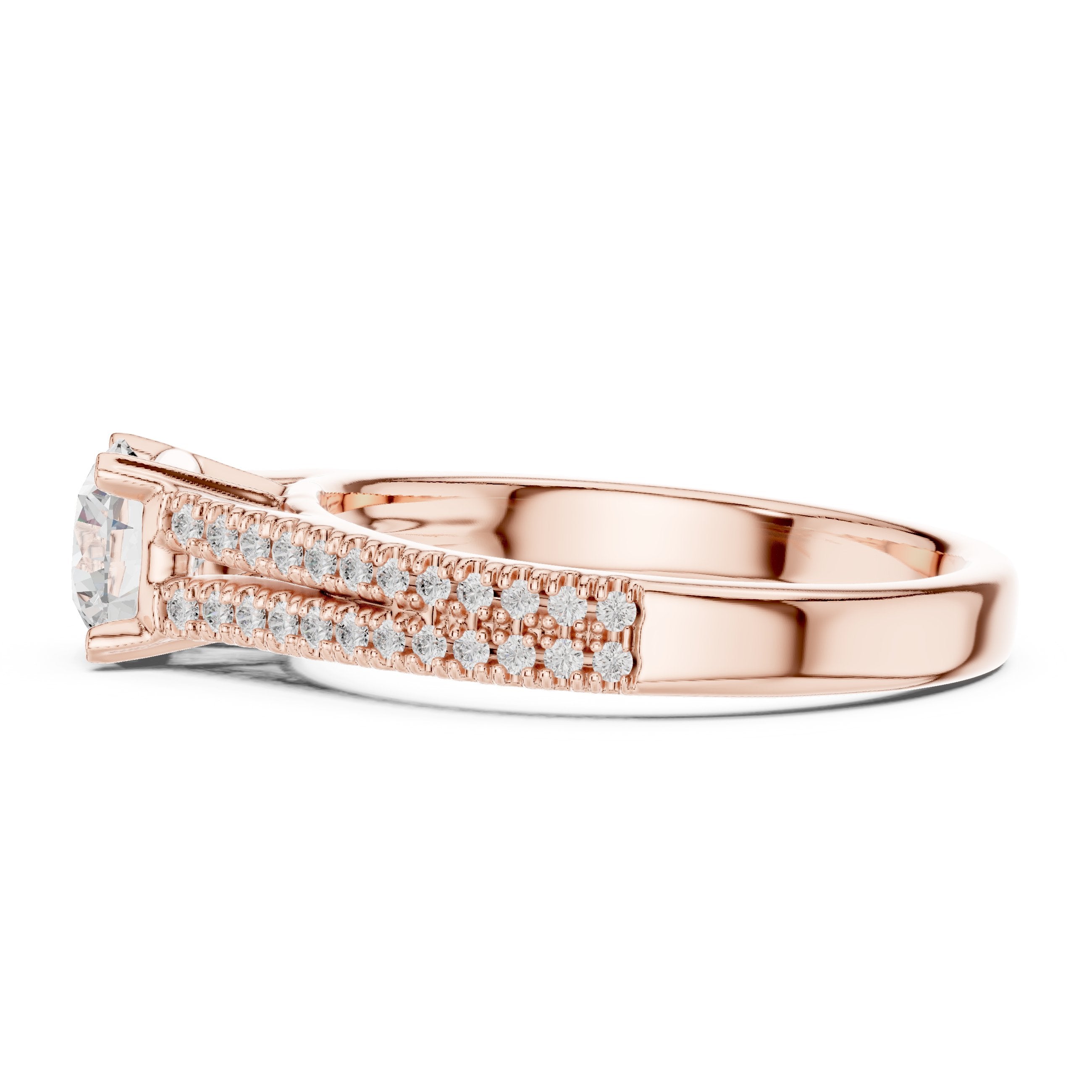 Round Diamond Engagement Ring with Wide Pavé Band in Rose Gold - VYKA Diamonds